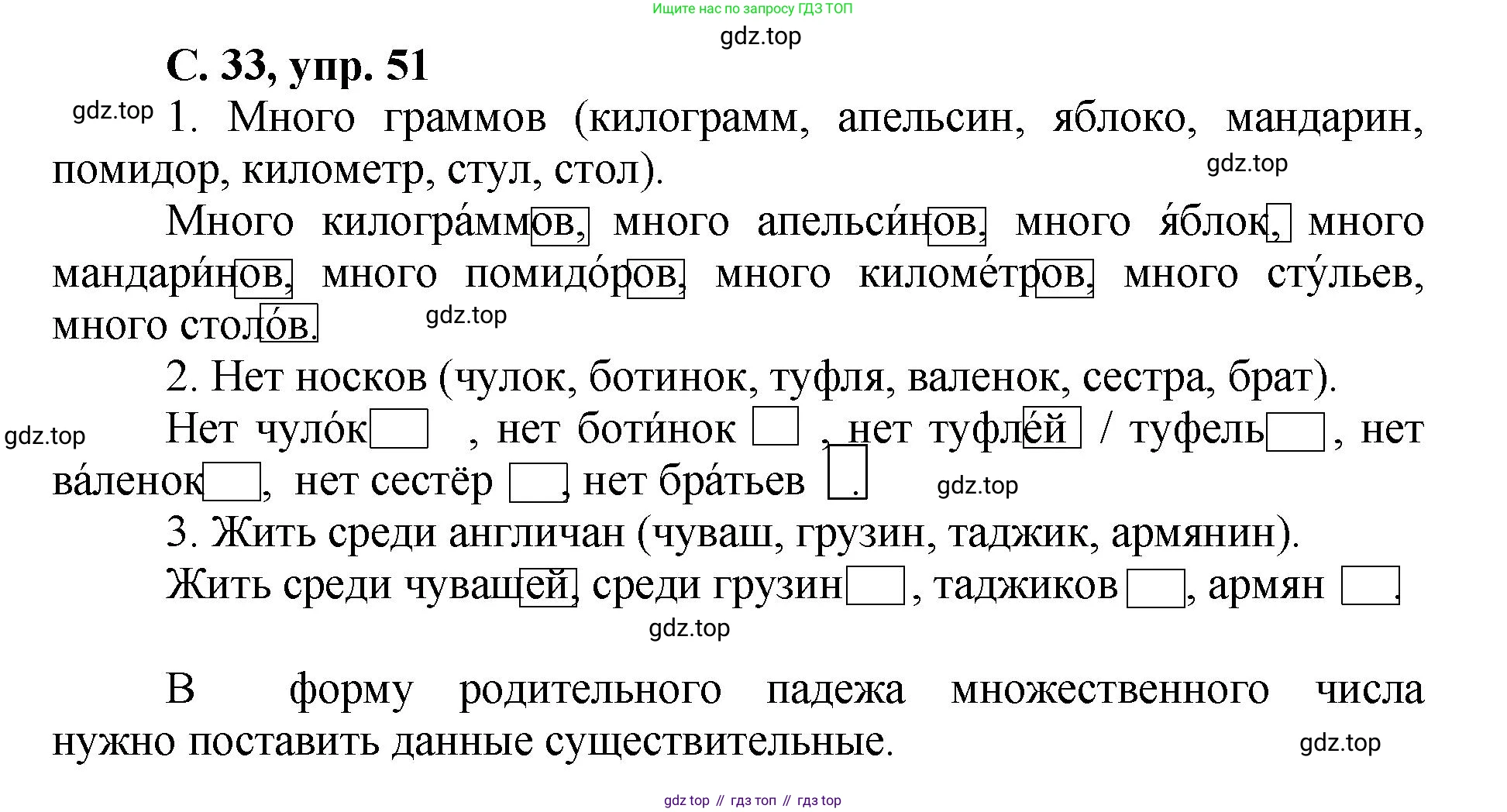 ГДЗ Русский язык, 4 класс рабочая тетрадь, авторы: Климанова Людмила Федоровна, Бабушкина Татьяна Владимировна, издательство Просвещение, Москва, 2019, белого цвета, Часть 2, страница 33, номер 51, Решение
