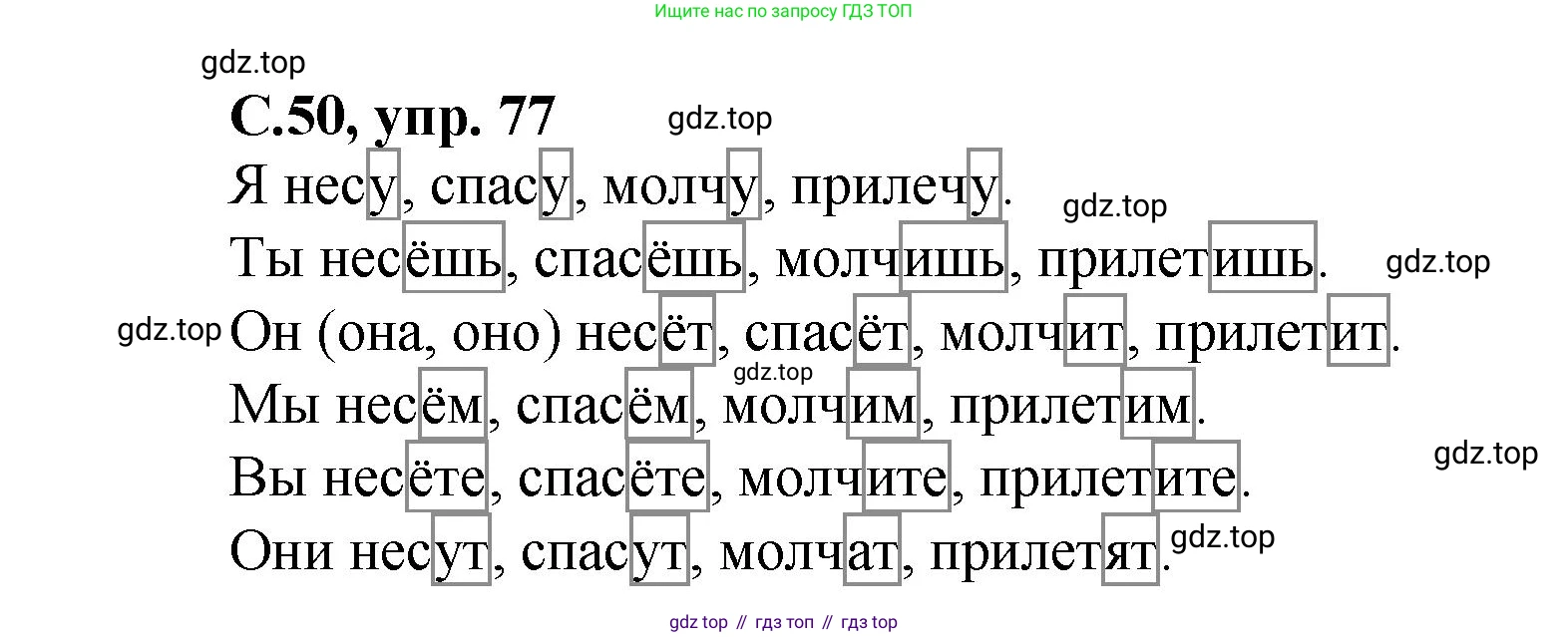 ГДЗ Русский язык, 4 класс рабочая тетрадь, авторы: Климанова Людмила Федоровна, Бабушкина Татьяна Владимировна, издательство Просвещение, Москва, 2019, белого цвета, Часть 2, страница 50, номер 77, Решение