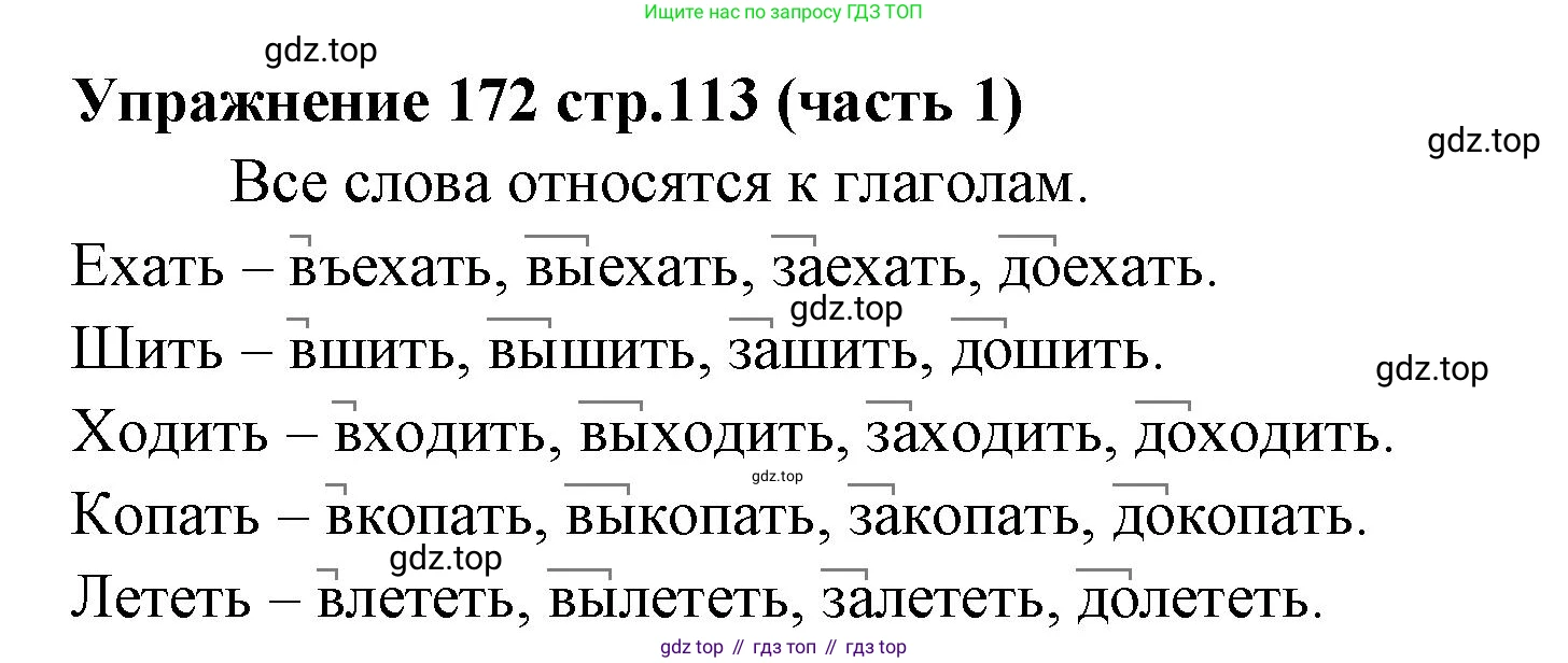 Русский язык, 4 класс Учебник, авторы: Климанова Людмила Федоровна, Бабушкина Татьяна Владимировна, издательство Просвещение, Москва, 2019, белого цвета, Часть 1, страница 113, номер 172, Решение