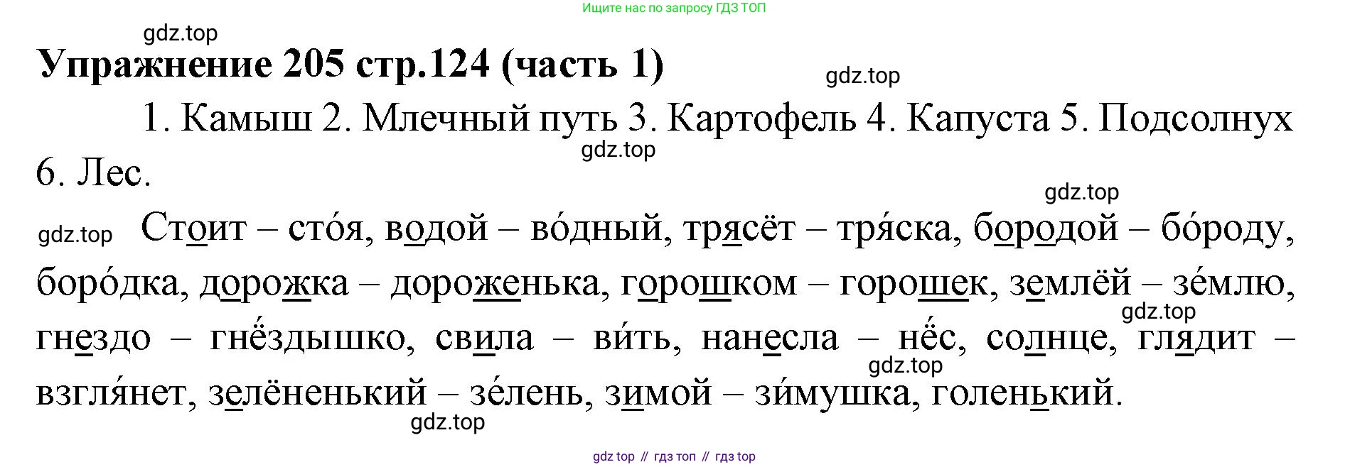 Русский язык, 4 класс Учебник, авторы: Климанова Людмила Федоровна, Бабушкина Татьяна Владимировна, издательство Просвещение, Москва, 2019, белого цвета, Часть 1, страница 124, номер 205, Решение