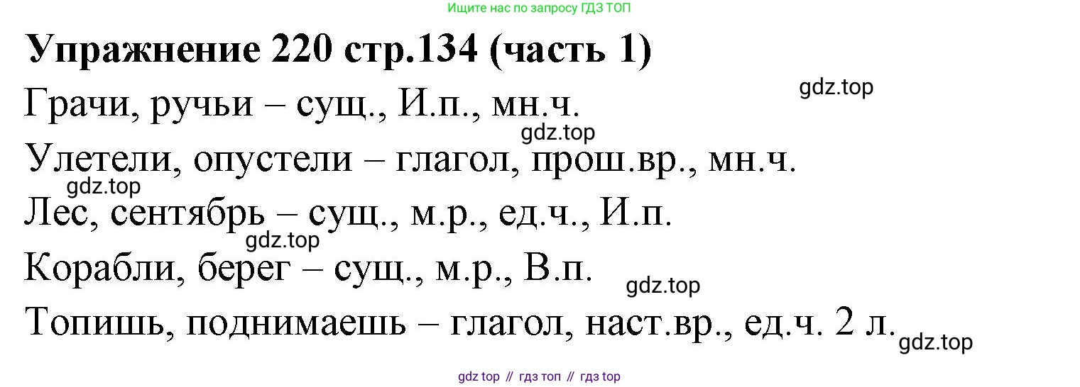 Русский язык, 4 класс Учебник, авторы: Климанова Людмила Федоровна, Бабушкина Татьяна Владимировна, издательство Просвещение, Москва, 2019, белого цвета, Часть 1, страница 134, номер 220, Решение