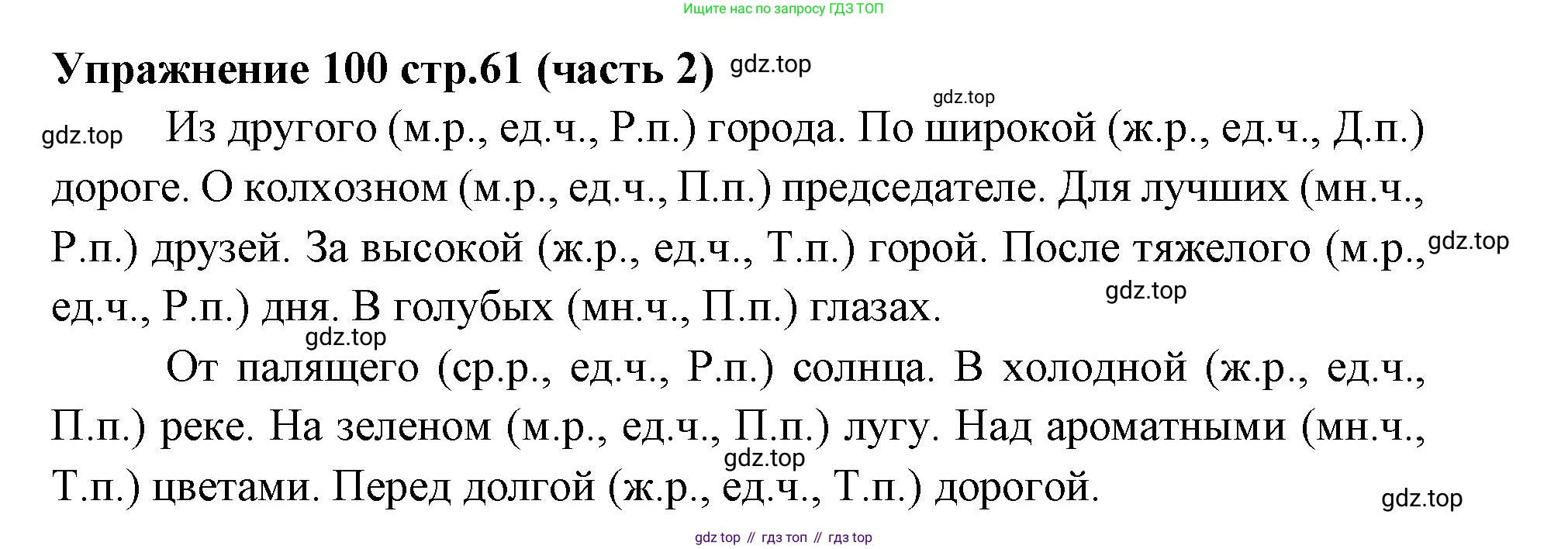 Русский язык, 4 класс Учебник, авторы: Климанова Людмила Федоровна, Бабушкина Татьяна Владимировна, издательство Просвещение, Москва, 2019, белого цвета, Часть 2, страница 61, номер 100, Решение