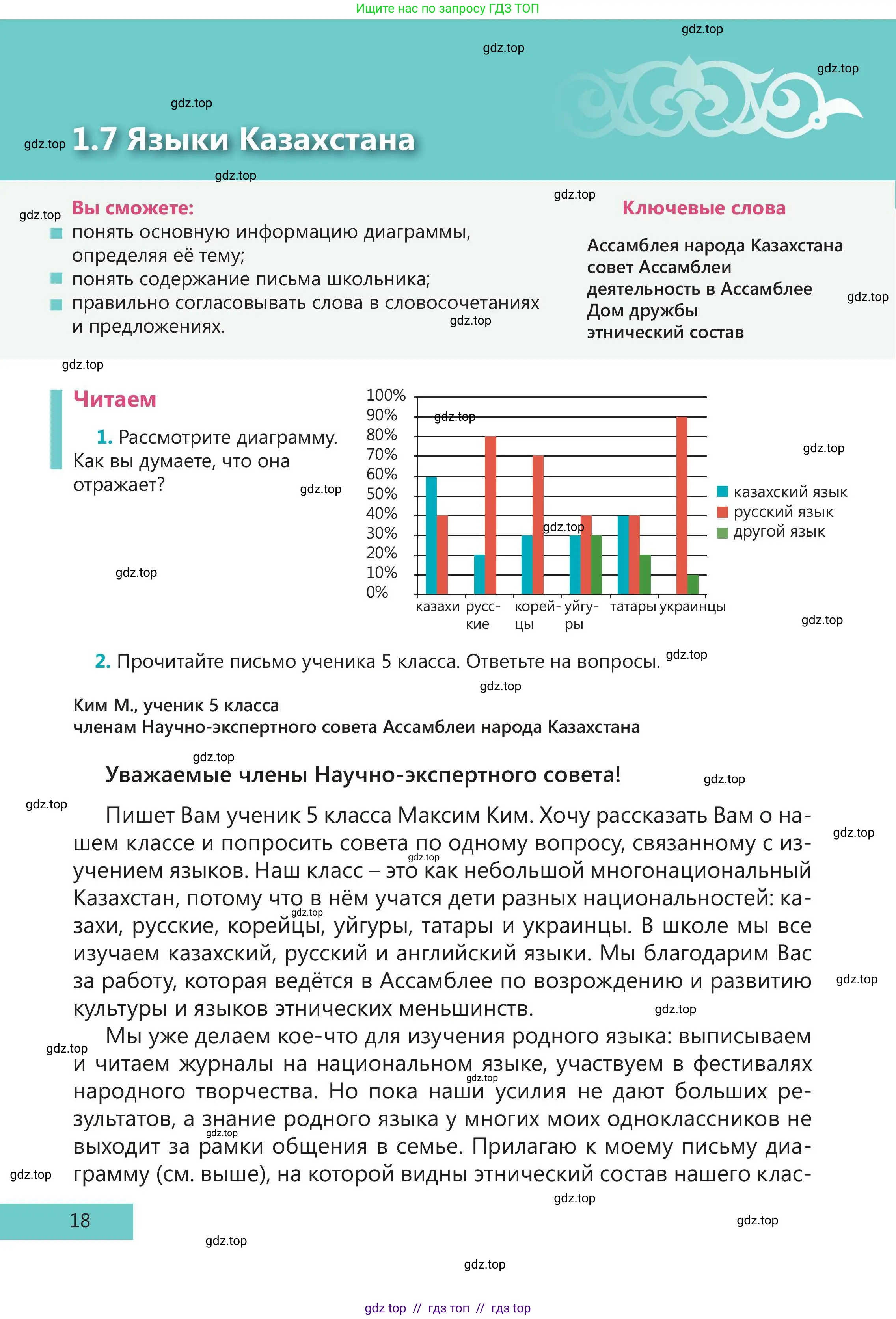 Русский язык, 5 класс Учебник, авторы: Клокова Елена Валерьевна, Белозёрова Ольга Игоревна, Ибраева Таскира Ильшатовна, Сулейменова Бахиевна Гульсайран, Муханбеткалиев Аскен Самуратович, Касымова Айман Берденовна, Опря Оксана Викторовна, издательство АОО «Назарбаев Интеллектуальные школы», Астана, 2018, Часть 1, страница 18