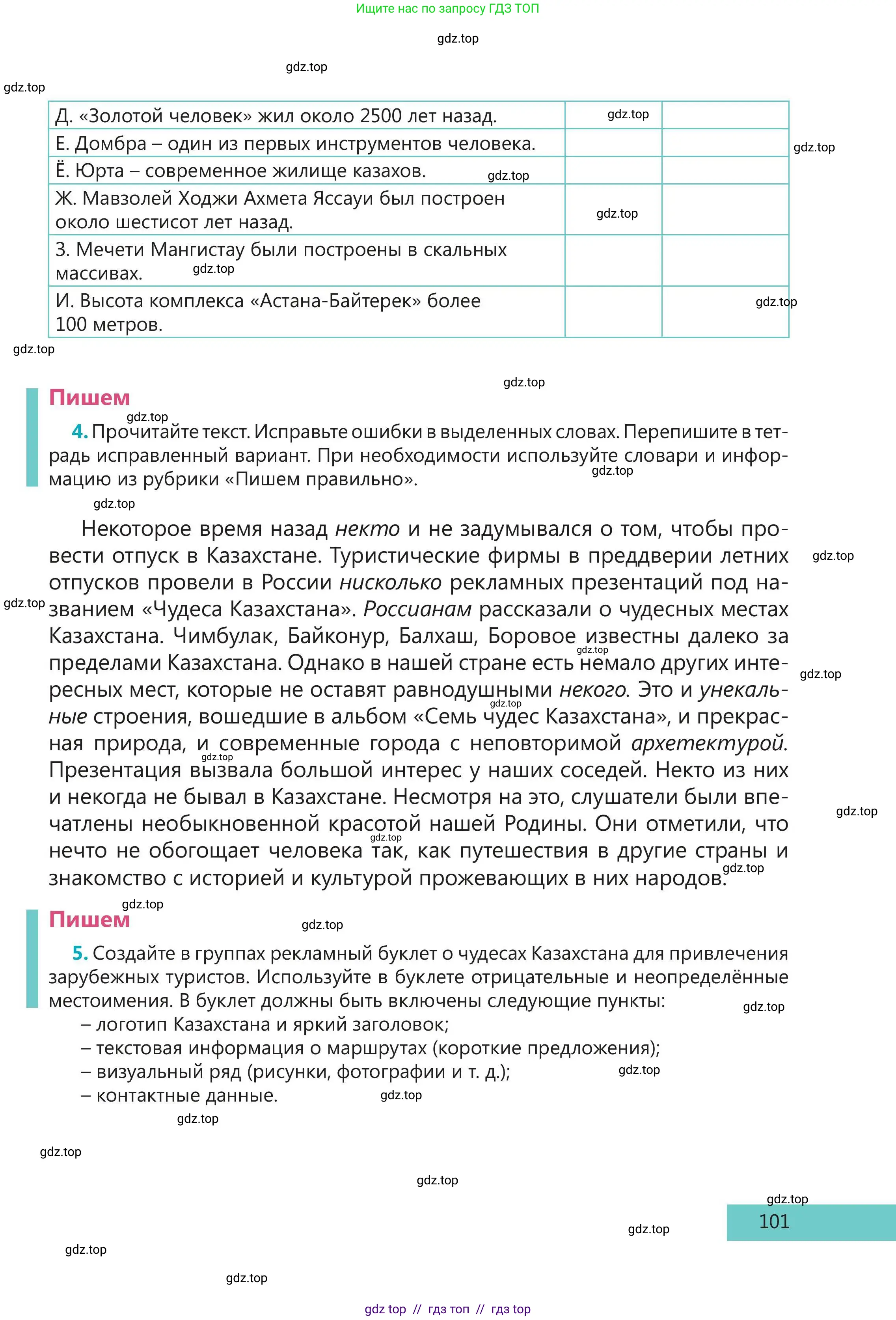 Русский язык, 5 класс Учебник, авторы: Клокова Елена Валерьевна, Белозёрова Ольга Игоревна, Ибраева Таскира Ильшатовна, Сулейменова Бахиевна Гульсайран, Муханбеткалиев Аскен Самуратович, Касымова Айман Берденовна, Опря Оксана Викторовна, издательство АОО «Назарбаев Интеллектуальные школы», Астана, 2018, Часть 2, страница 101
