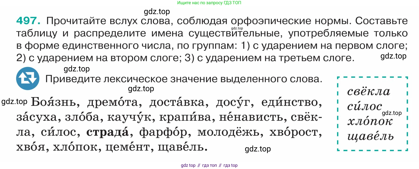 ГДЗ Русский язык, 5 класс Учебник, авторы: Ладыженская Таиса Алексеевна, Баранов Михаил Трофимович, Тростенцова Лидия Александровна, Ладыженская Наталия Вениаминовна, Дейкина Алевтина Дмитриевна, Григорян Лариса Трофимовна, Кулибаба Иван Иванович, Антонова Любовь Геннадиевна, издательство Просвещение, Москва, 2023, салатового цвета, Часть 2, страница 24, номер 497, Условие