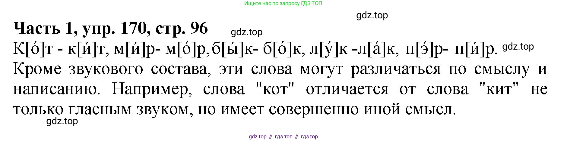 ГДЗ Русский язык, 5 класс Учебник, авторы: Ладыженская Таиса Алексеевна, Баранов Михаил Трофимович, Тростенцова Лидия Александровна, Ладыженская Наталия Вениаминовна, Дейкина Алевтина Дмитриевна, Григорян Лариса Трофимовна, Кулибаба Иван Иванович, Антонова Любовь Геннадиевна, издательство Просвещение, Москва, 2023, салатового цвета, Часть 1, страница 96, номер 170, Решение 1
