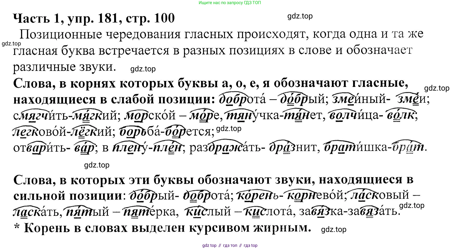 ГДЗ Русский язык, 5 класс Учебник, авторы: Ладыженская Таиса Алексеевна, Баранов Михаил Трофимович, Тростенцова Лидия Александровна, Ладыженская Наталия Вениаминовна, Дейкина Алевтина Дмитриевна, Григорян Лариса Трофимовна, Кулибаба Иван Иванович, Антонова Любовь Геннадиевна, издательство Просвещение, Москва, 2023, салатового цвета, Часть 1, страница 100, номер 181, Решение 1
