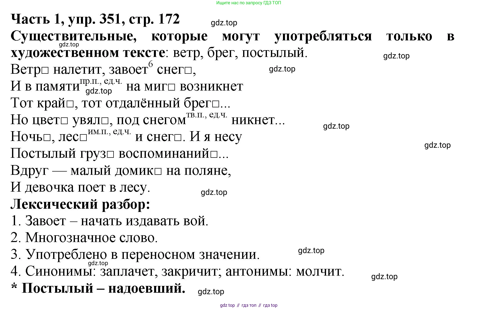 ГДЗ Русский язык, 5 класс Учебник, авторы: Ладыженская Таиса Алексеевна, Баранов Михаил Трофимович, Тростенцова Лидия Александровна, Ладыженская Наталия Вениаминовна, Дейкина Алевтина Дмитриевна, Григорян Лариса Трофимовна, Кулибаба Иван Иванович, Антонова Любовь Геннадиевна, издательство Просвещение, Москва, 2023, салатового цвета, Часть 1, страница 172, номер 351, Решение 1