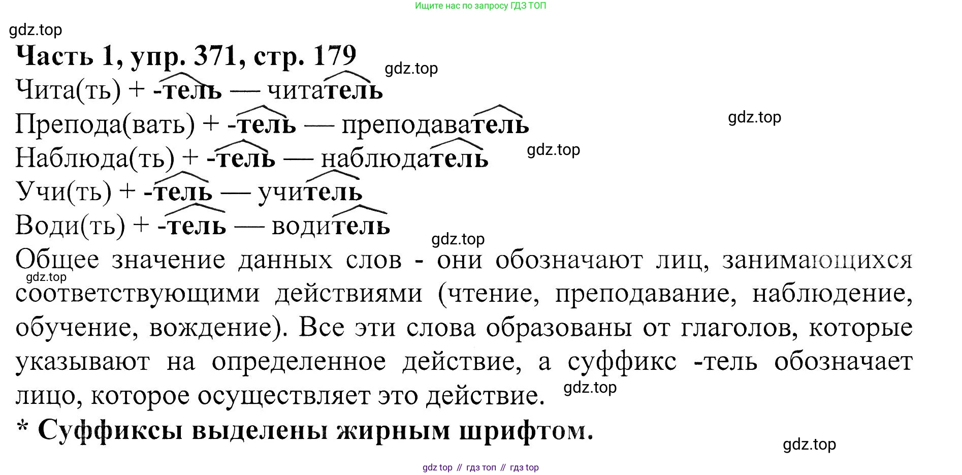 ГДЗ Русский язык, 5 класс Учебник, авторы: Ладыженская Таиса Алексеевна, Баранов Михаил Трофимович, Тростенцова Лидия Александровна, Ладыженская Наталия Вениаминовна, Дейкина Алевтина Дмитриевна, Григорян Лариса Трофимовна, Кулибаба Иван Иванович, Антонова Любовь Геннадиевна, издательство Просвещение, Москва, 2023, салатового цвета, Часть 1, страница 179, номер 371, Решение 1