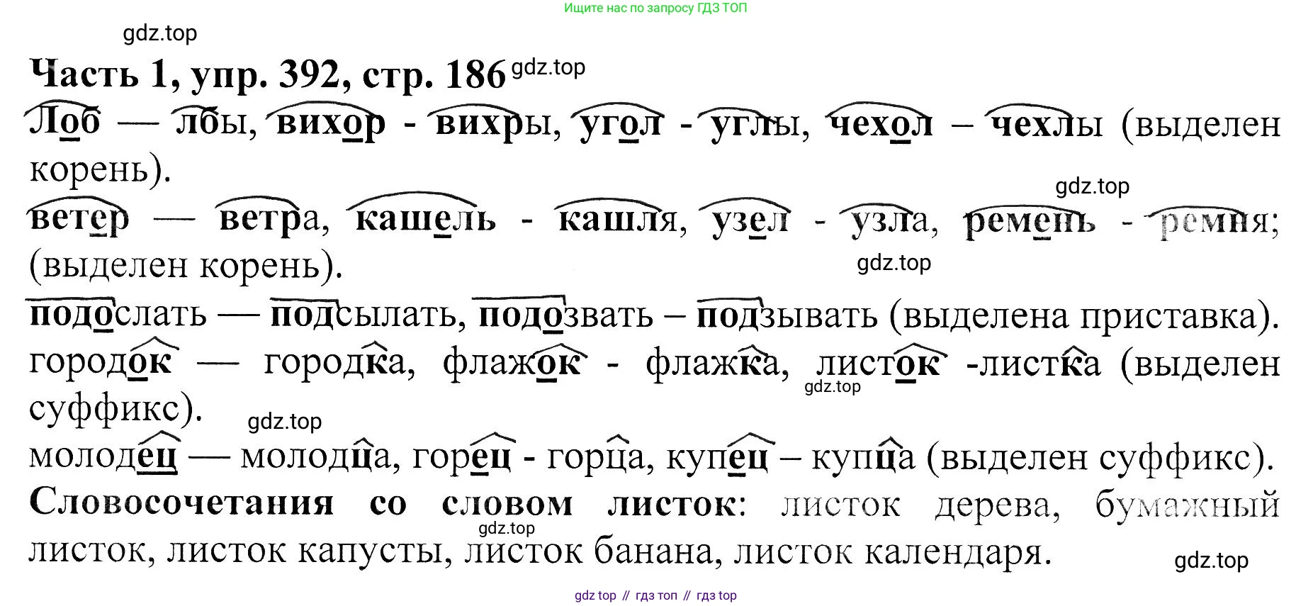 ГДЗ Русский язык, 5 класс Учебник, авторы: Ладыженская Таиса Алексеевна, Баранов Михаил Трофимович, Тростенцова Лидия Александровна, Ладыженская Наталия Вениаминовна, Дейкина Алевтина Дмитриевна, Григорян Лариса Трофимовна, Кулибаба Иван Иванович, Антонова Любовь Геннадиевна, издательство Просвещение, Москва, 2023, салатового цвета, Часть 1, страница 186, номер 392, Решение 1