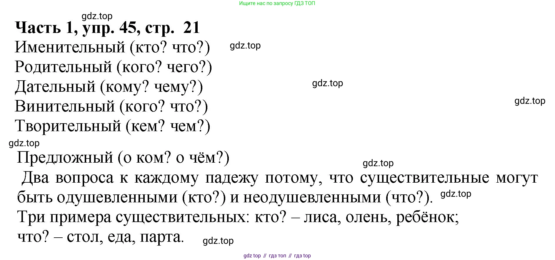 ГДЗ Русский язык, 5 класс Учебник, авторы: Ладыженская Таиса Алексеевна, Баранов Михаил Трофимович, Тростенцова Лидия Александровна, Ладыженская Наталия Вениаминовна, Дейкина Алевтина Дмитриевна, Григорян Лариса Трофимовна, Кулибаба Иван Иванович, Антонова Любовь Геннадиевна, издательство Просвещение, Москва, 2023, салатового цвета, Часть 1, страница 21, номер 45, Решение 1
