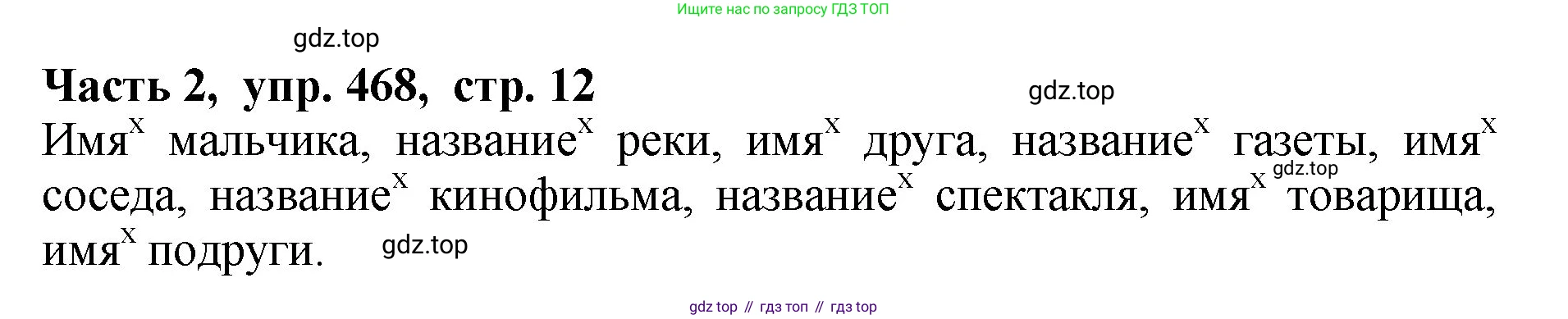 ГДЗ Русский язык, 5 класс Учебник, авторы: Ладыженская Таиса Алексеевна, Баранов Михаил Трофимович, Тростенцова Лидия Александровна, Ладыженская Наталия Вениаминовна, Дейкина Алевтина Дмитриевна, Григорян Лариса Трофимовна, Кулибаба Иван Иванович, Антонова Любовь Геннадиевна, издательство Просвещение, Москва, 2023, салатового цвета, Часть 2, страница 12, номер 468, Решение 1
