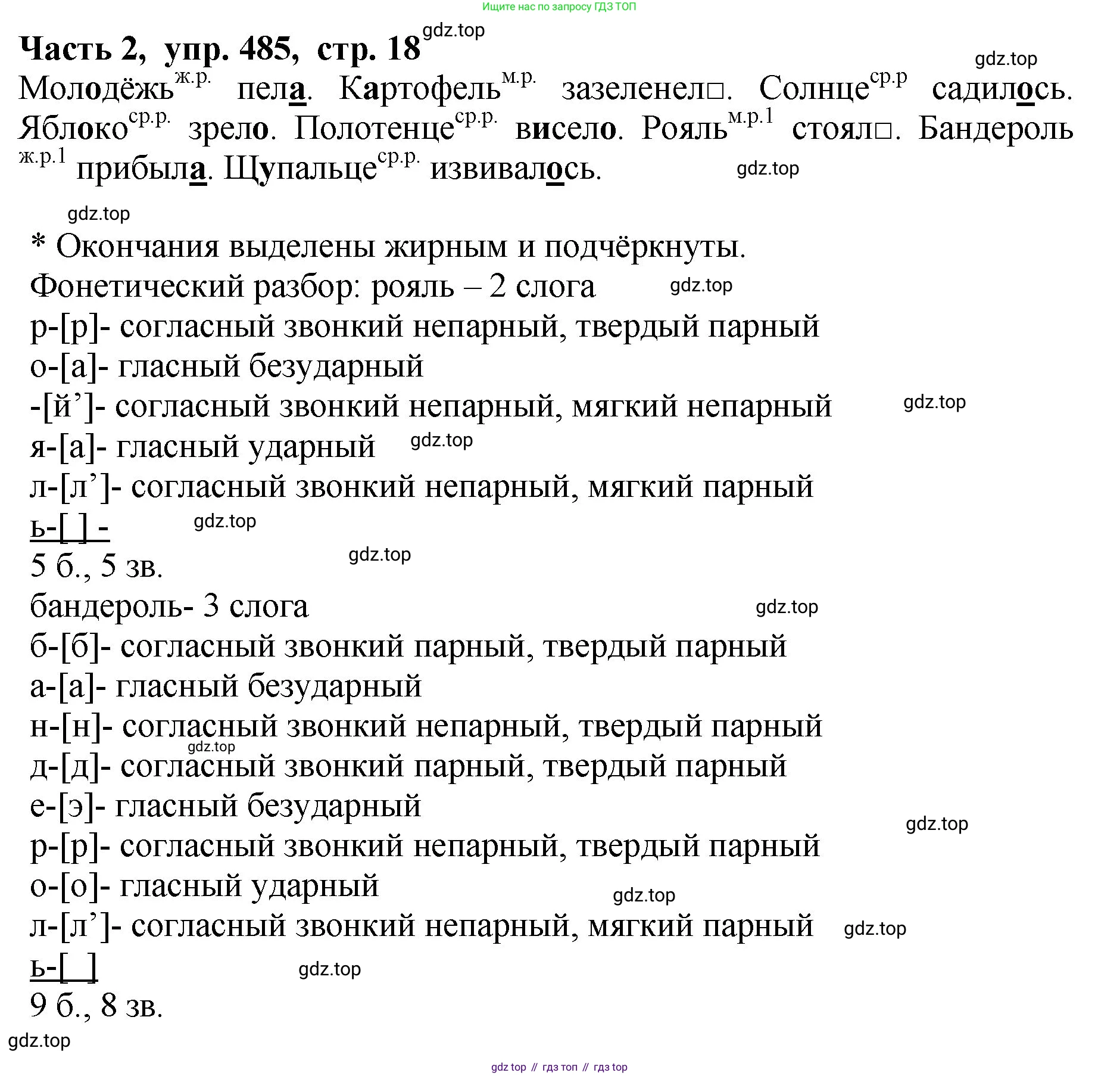 ГДЗ Русский язык, 5 класс Учебник, авторы: Ладыженская Таиса Алексеевна, Баранов Михаил Трофимович, Тростенцова Лидия Александровна, Ладыженская Наталия Вениаминовна, Дейкина Алевтина Дмитриевна, Григорян Лариса Трофимовна, Кулибаба Иван Иванович, Антонова Любовь Геннадиевна, издательство Просвещение, Москва, 2023, салатового цвета, Часть 2, страница 18, номер 485, Решение 1