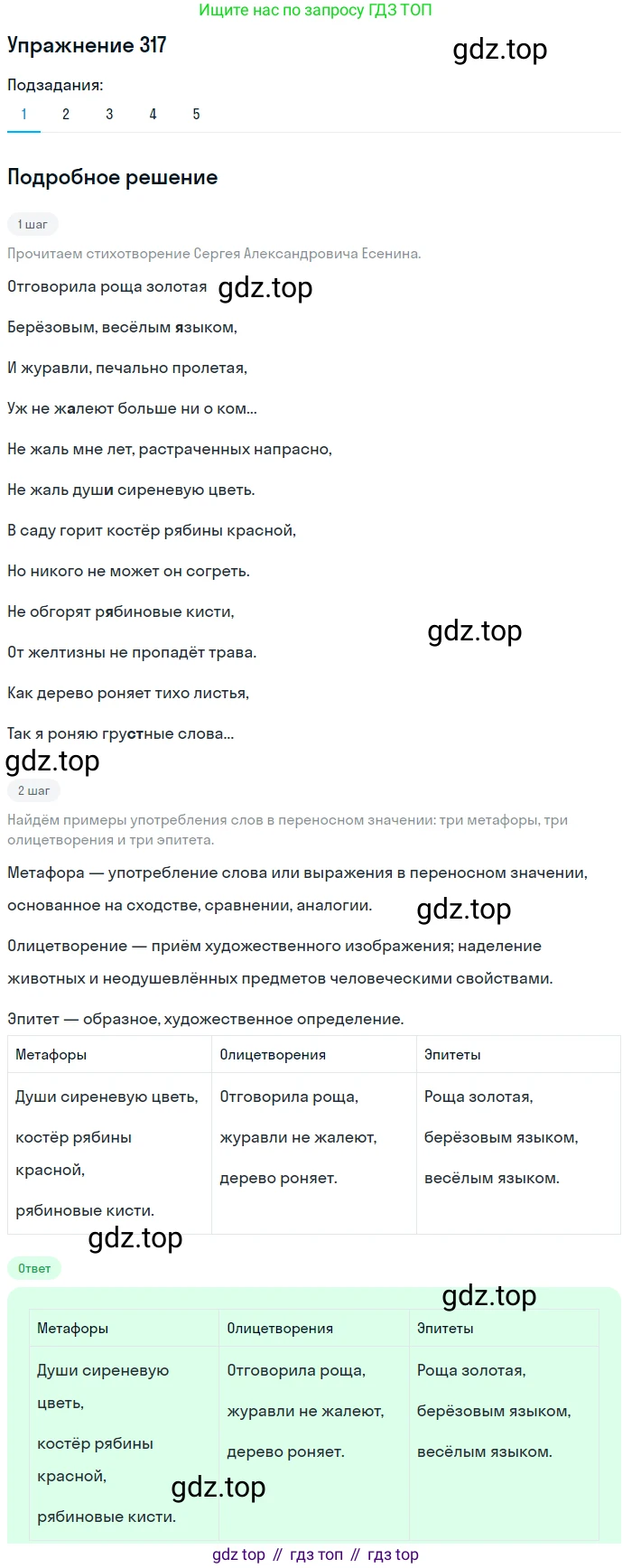 ГДЗ Русский язык, 5 класс Учебник, авторы: Разумовская Маргарита Михайловна, Львова Светлана Ивановна, Капинос Валентина Ивановна, Львов Валентин Витальевич, Богданова Галина Александровна, Тронина Татьяна Сергеевна, Сергеева Наталья Николаевна, издательство Дрофа, Москва, 2019 - 2022, белого цвета, Часть 1, страница 104, номер 317, Решение 1