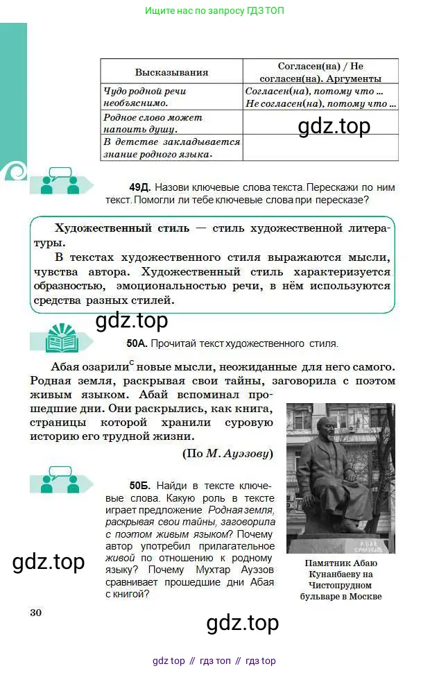 Русский язык, 5 класс Учебник, авторы: Сабитова Зинаида Какбаевна, Скляренко Ксения Сергеевна, издательство Мектеп, Алматы, 2018, Часть 1, страница 30