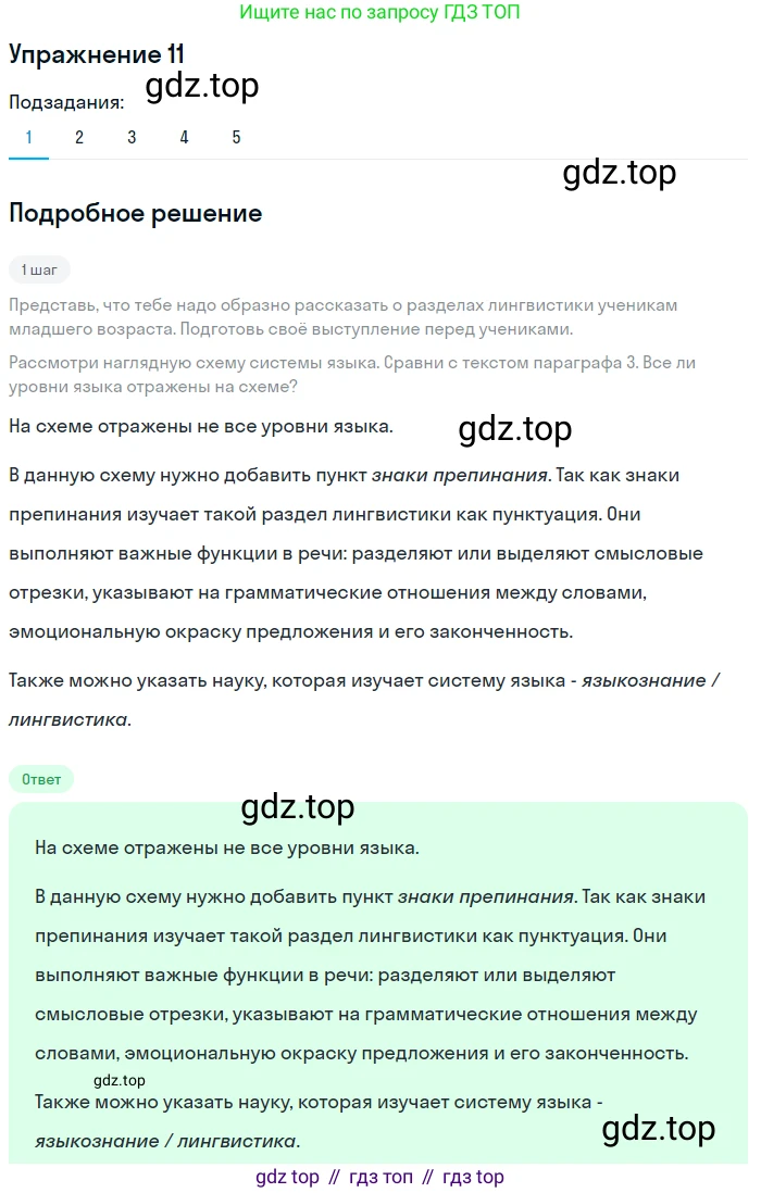 ГДЗ Русский язык, 5 класс Учебник, авторы: Шмелёв Алексей Дмитриевич, Флоренская Эльза Александровна, Габович Фаина Ефимовна, Савчук Лариса Олеговна(2), Шмелёва Елена Яковлевна, издательство Просвещение, Москва, 2021, Часть 1, страница 73, номер 11, Решение 1