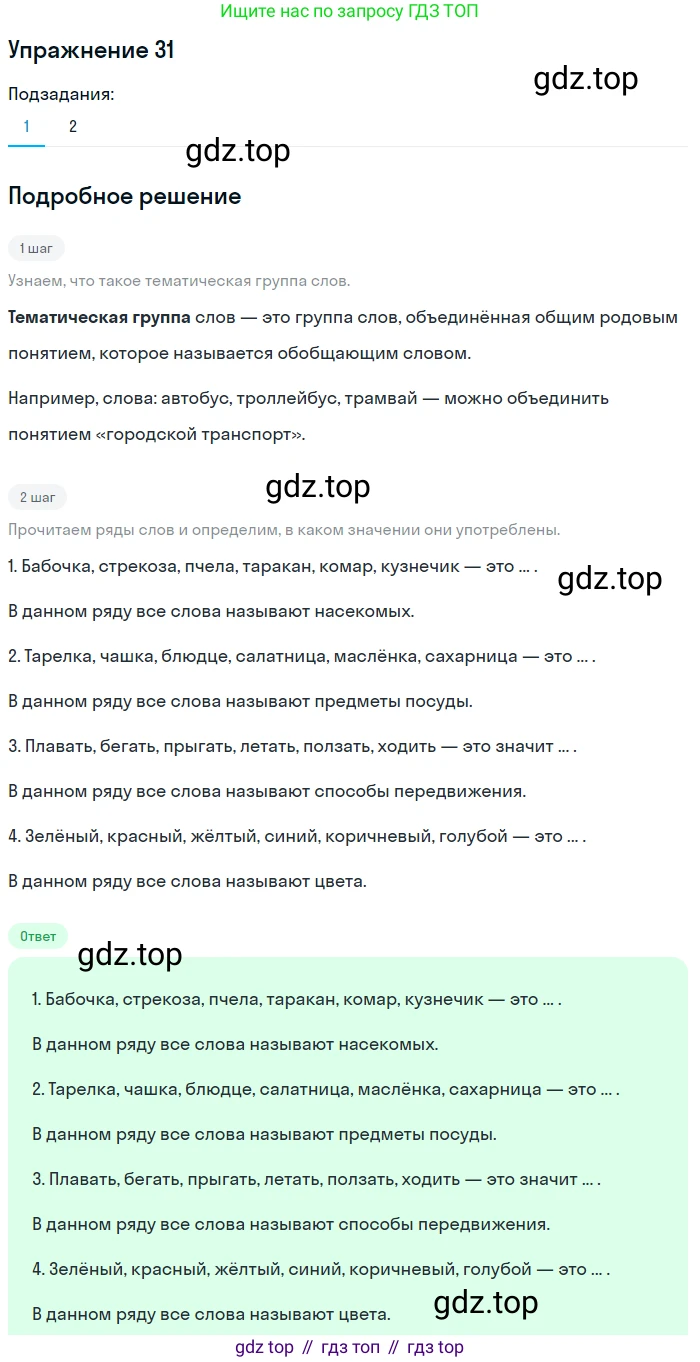 ГДЗ Русский язык, 5 класс Учебник, авторы: Шмелёв Алексей Дмитриевич, Флоренская Эльза Александровна, Габович Фаина Ефимовна, Савчук Лариса Олеговна(2), Шмелёва Елена Яковлевна, издательство Просвещение, Москва, 2021, Часть 1, страница 246, номер 31, Решение 1
