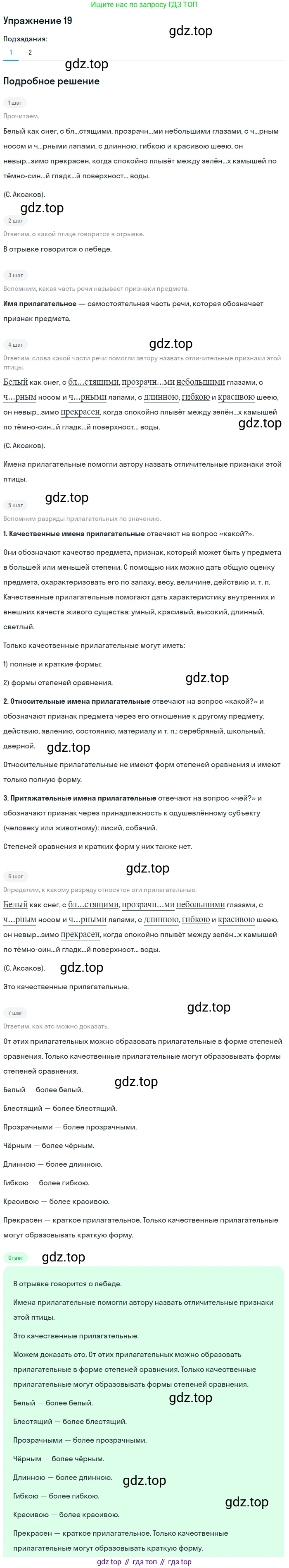ГДЗ Русский язык, 5 класс Учебник, авторы: Шмелёв Алексей Дмитриевич, Флоренская Эльза Александровна, Габович Фаина Ефимовна, Савчук Лариса Олеговна(2), Шмелёва Елена Яковлевна, издательство Просвещение, Москва, 2021, Часть 2, страница 201, номер 19, Решение 1