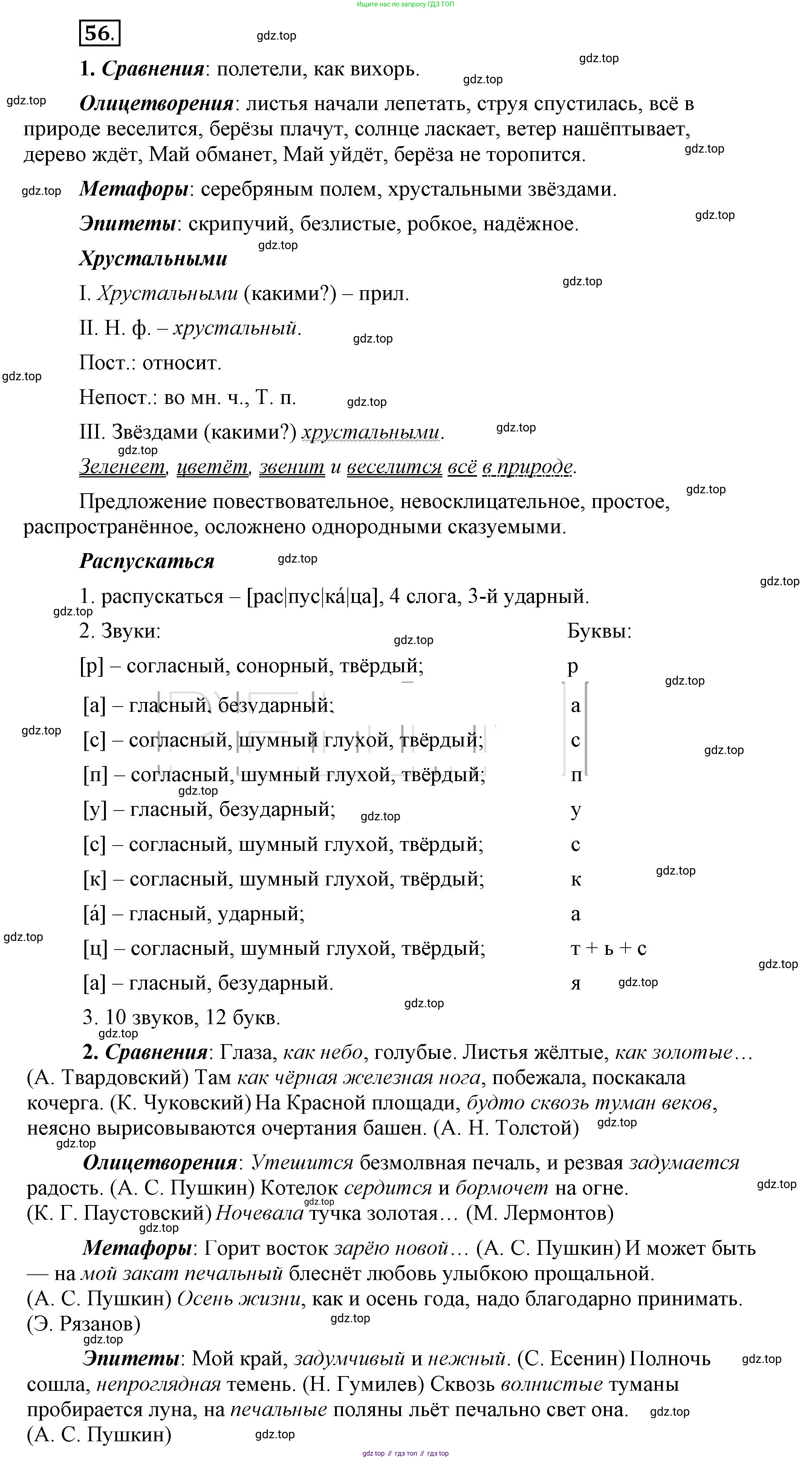 Русский язык, 6 класс Учебник, авторы: Быстрова Елена Александровна, Кибирёва Людмила Валентиновна, Гостева Юлия Николаевна, Антонова Евгения Станиславовна, издательство Русское слово, Москва, 2022, голубого цвета, Часть 1, страница 66, номер 56, Решение 2