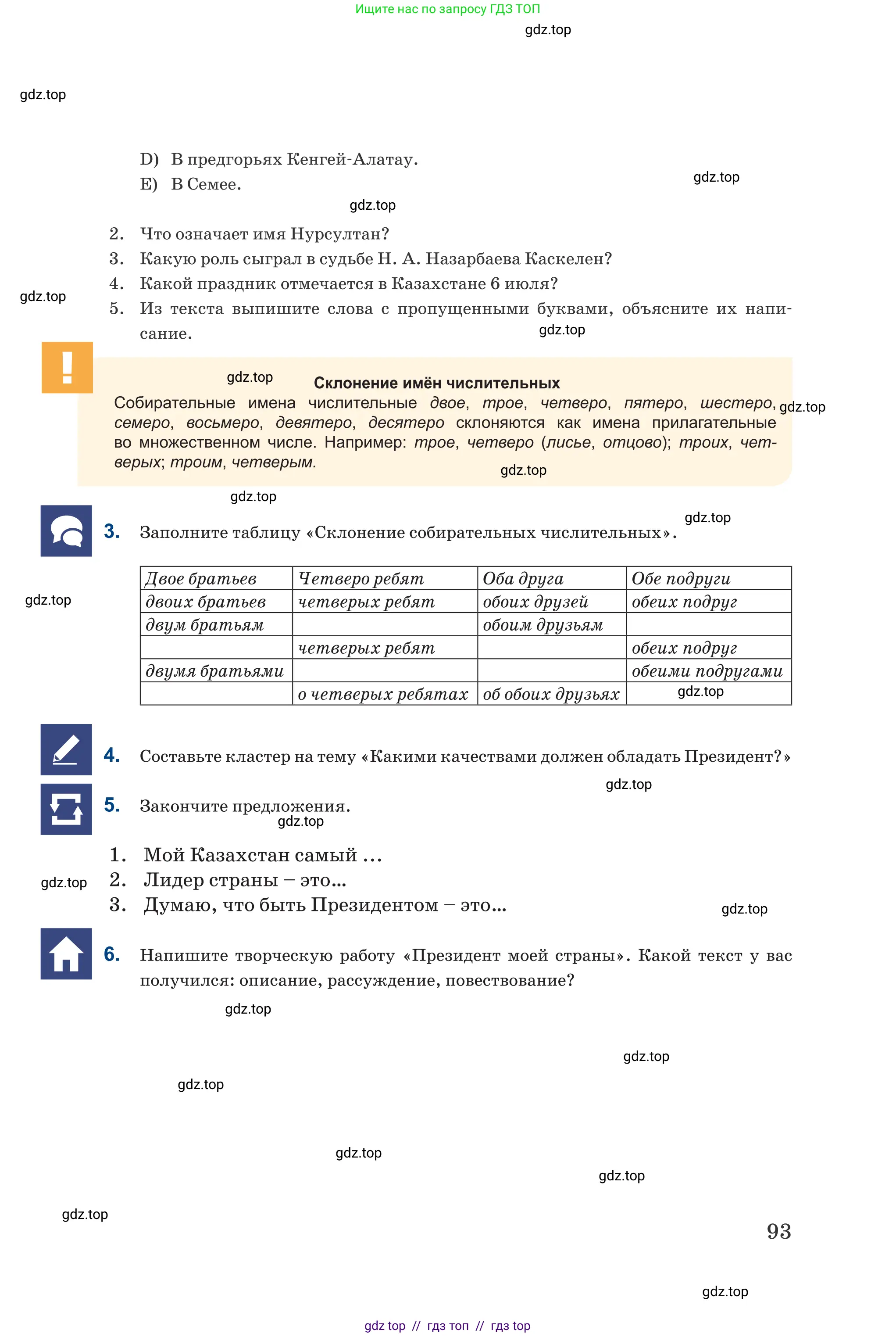 Русский язык, 6 класс Учебник, авторы: Капенова Жанарсын Жуматовна, Валова Мария Валерьевна, Мирошникова Наталья Владимировна, издательство Арман-ПВ, Астана, 2018, страница 93