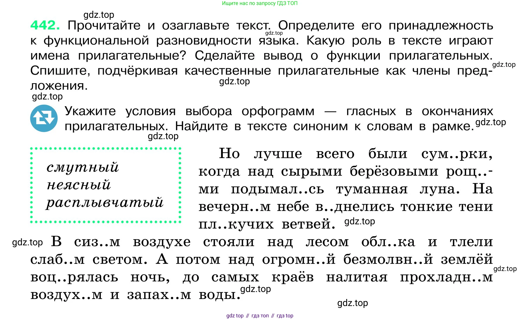 ГДЗ Русский язык, 6 класс Учебник, авторы: Баранов Михаил Трофимович, Ладыженская Таиса Алексеевна, Тростенцова Лидия Александровна, Ладыженская Наталия Вениаминовна, Дейкина Алевтина Дмитриевна, Антонова Любовь Геннадиевна, Григорян Лариса Трофимовна, Кулибаба Иван Иванович, издательство Просвещение, Москва, 2023, салатового цвета, Часть 2, страница 22, номер 442, Условие 2024