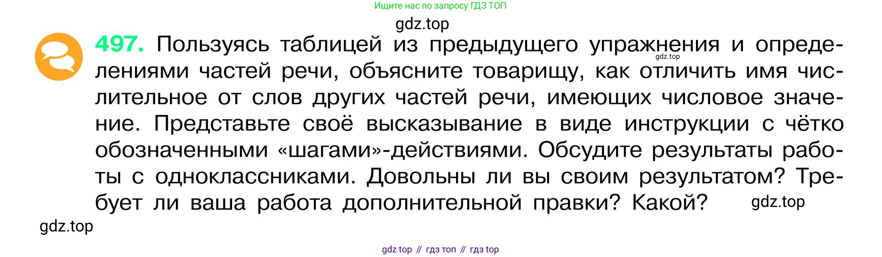 ГДЗ Русский язык, 6 класс Учебник, авторы: Баранов Михаил Трофимович, Ладыженская Таиса Алексеевна, Тростенцова Лидия Александровна, Ладыженская Наталия Вениаминовна, Дейкина Алевтина Дмитриевна, Антонова Любовь Геннадиевна, Григорян Лариса Трофимовна, Кулибаба Иван Иванович, издательство Просвещение, Москва, 2023, салатового цвета, Часть 2, страница 50, номер 497, Условие 2024