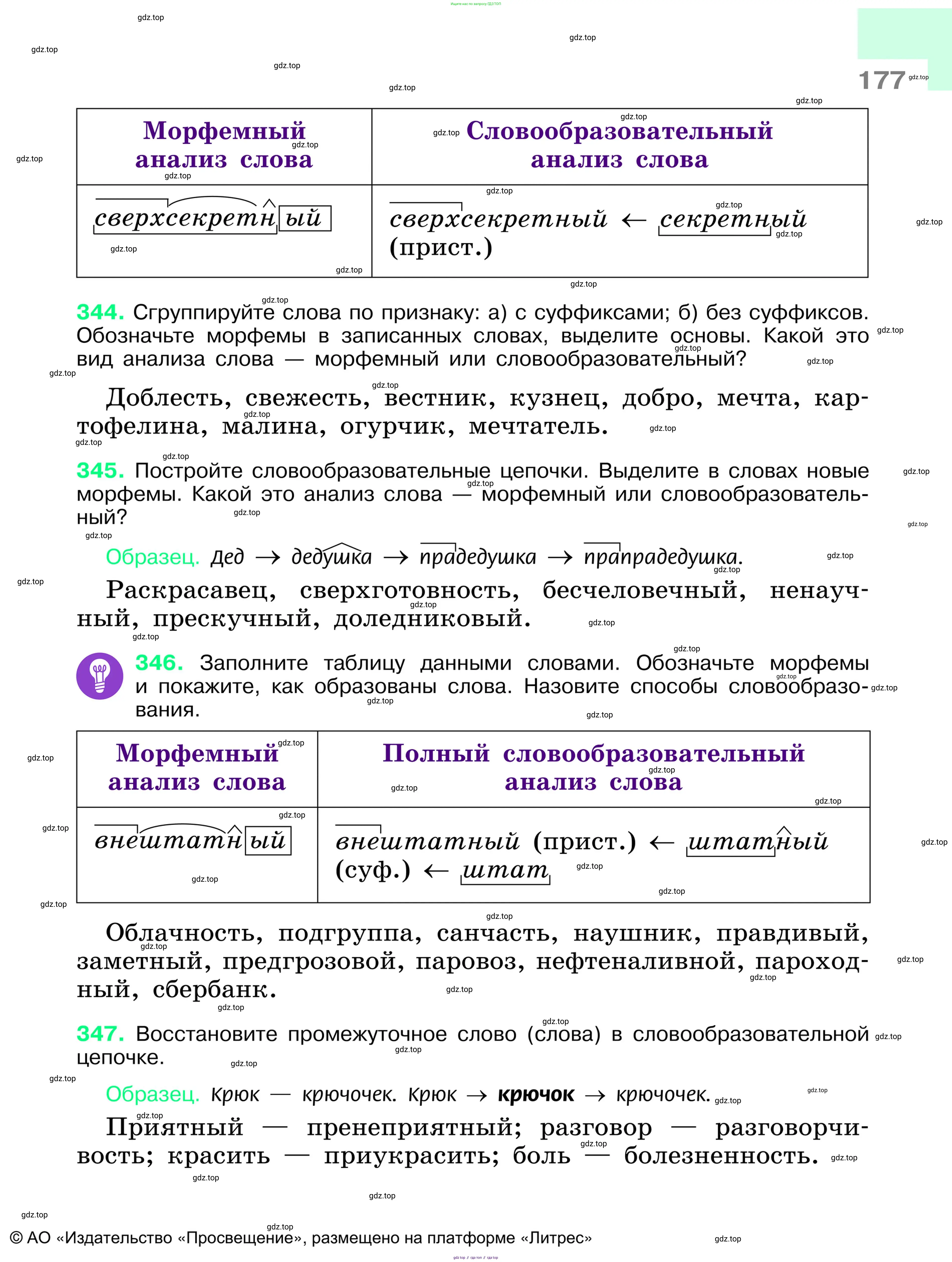 Русский язык, 6 класс Учебник, авторы: Баранов Михаил Трофимович, Ладыженская Таиса Алексеевна, Тростенцова Лидия Александровна, Ладыженская Наталия Вениаминовна, Дейкина Алевтина Дмитриевна, Антонова Любовь Геннадиевна, Григорян Лариса Трофимовна, Кулибаба Иван Иванович, издательство Просвещение, Москва, 2023, салатового цвета, Часть 1, страница 177