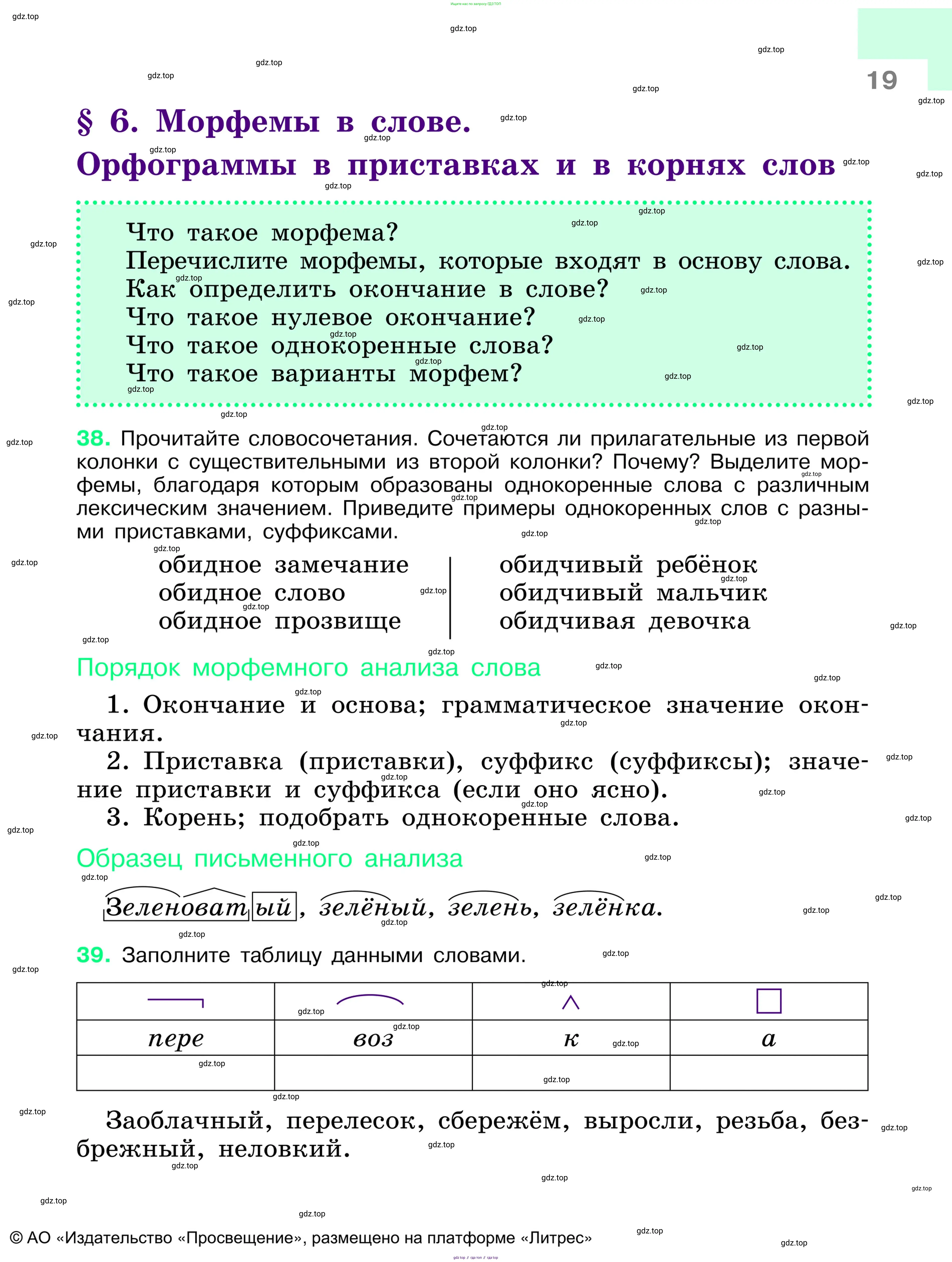 Русский язык, 6 класс Учебник, авторы: Баранов Михаил Трофимович, Ладыженская Таиса Алексеевна, Тростенцова Лидия Александровна, Ладыженская Наталия Вениаминовна, Дейкина Алевтина Дмитриевна, Антонова Любовь Геннадиевна, Григорян Лариса Трофимовна, Кулибаба Иван Иванович, издательство Просвещение, Москва, 2023, салатового цвета, Часть 1, страница 19
