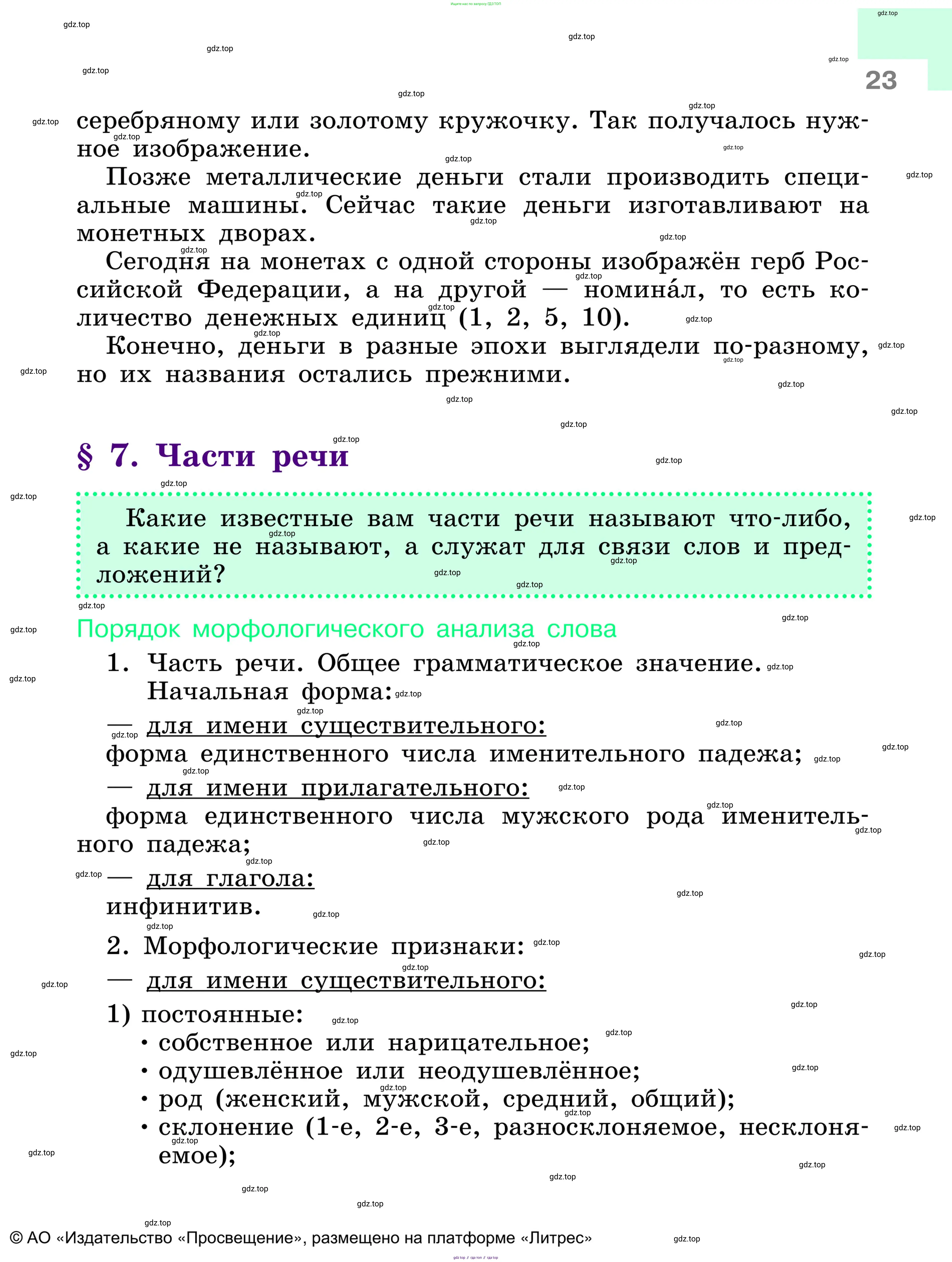 Русский язык, 6 класс Учебник, авторы: Баранов Михаил Трофимович, Ладыженская Таиса Алексеевна, Тростенцова Лидия Александровна, Ладыженская Наталия Вениаминовна, Дейкина Алевтина Дмитриевна, Антонова Любовь Геннадиевна, Григорян Лариса Трофимовна, Кулибаба Иван Иванович, издательство Просвещение, Москва, 2023, салатового цвета, Часть 1, страница 23