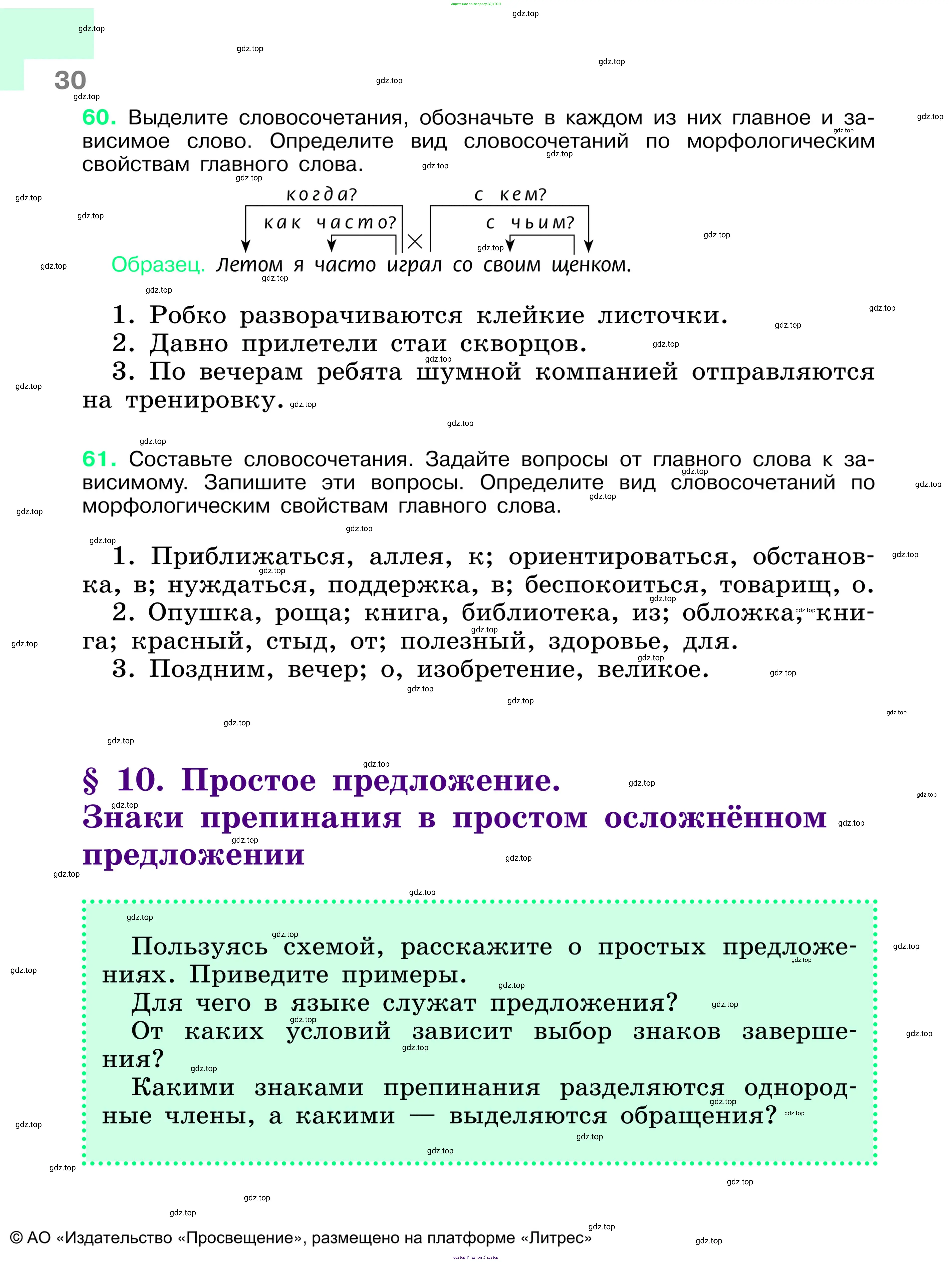 Русский язык, 6 класс Учебник, авторы: Баранов Михаил Трофимович, Ладыженская Таиса Алексеевна, Тростенцова Лидия Александровна, Ладыженская Наталия Вениаминовна, Дейкина Алевтина Дмитриевна, Антонова Любовь Геннадиевна, Григорян Лариса Трофимовна, Кулибаба Иван Иванович, издательство Просвещение, Москва, 2023, салатового цвета, Часть 1, страница 30