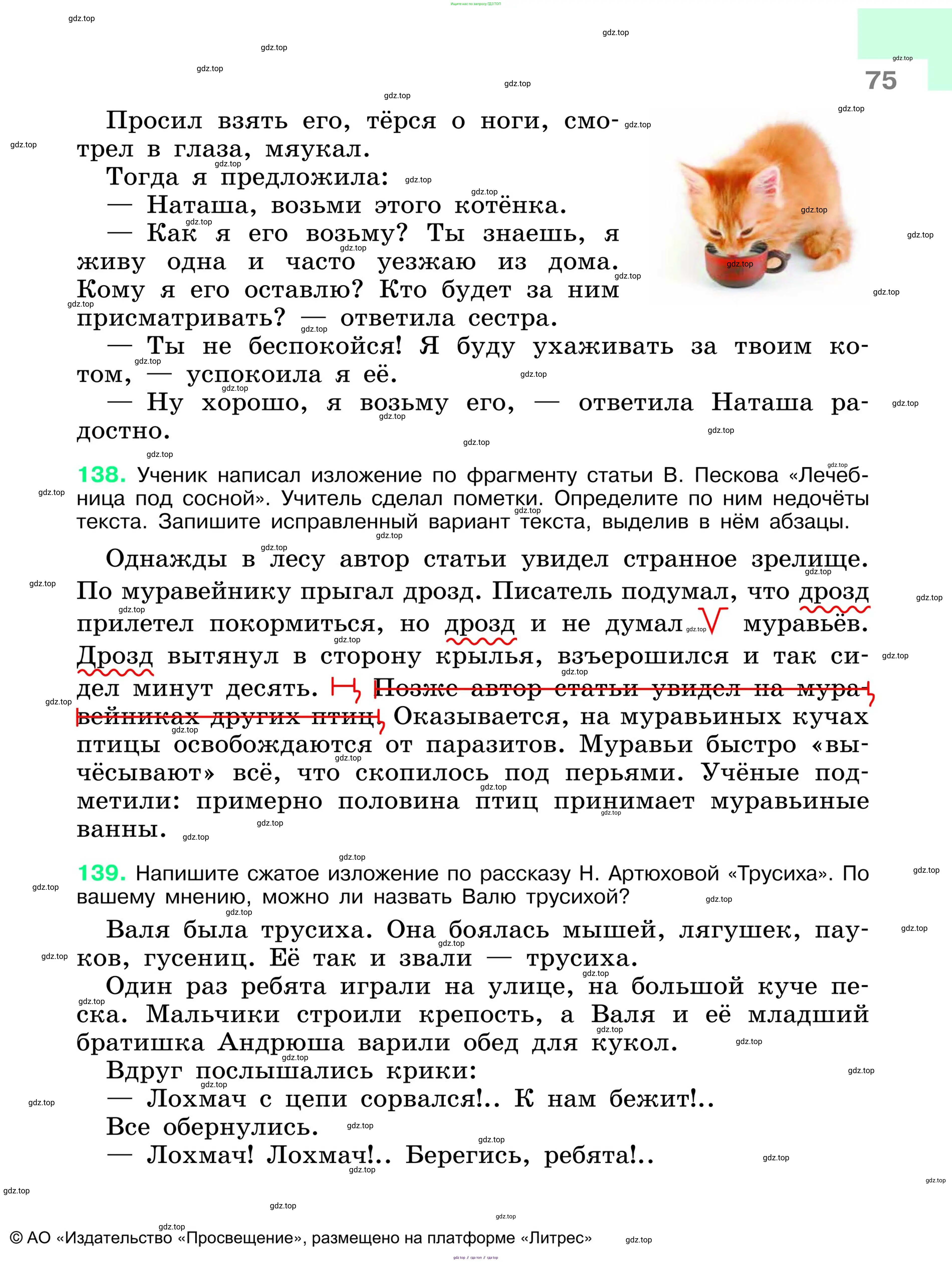 Русский язык, 6 класс Учебник, авторы: Баранов Михаил Трофимович, Ладыженская Таиса Алексеевна, Тростенцова Лидия Александровна, Ладыженская Наталия Вениаминовна, Дейкина Алевтина Дмитриевна, Антонова Любовь Геннадиевна, Григорян Лариса Трофимовна, Кулибаба Иван Иванович, издательство Просвещение, Москва, 2023, салатового цвета, Часть 1, страница 75