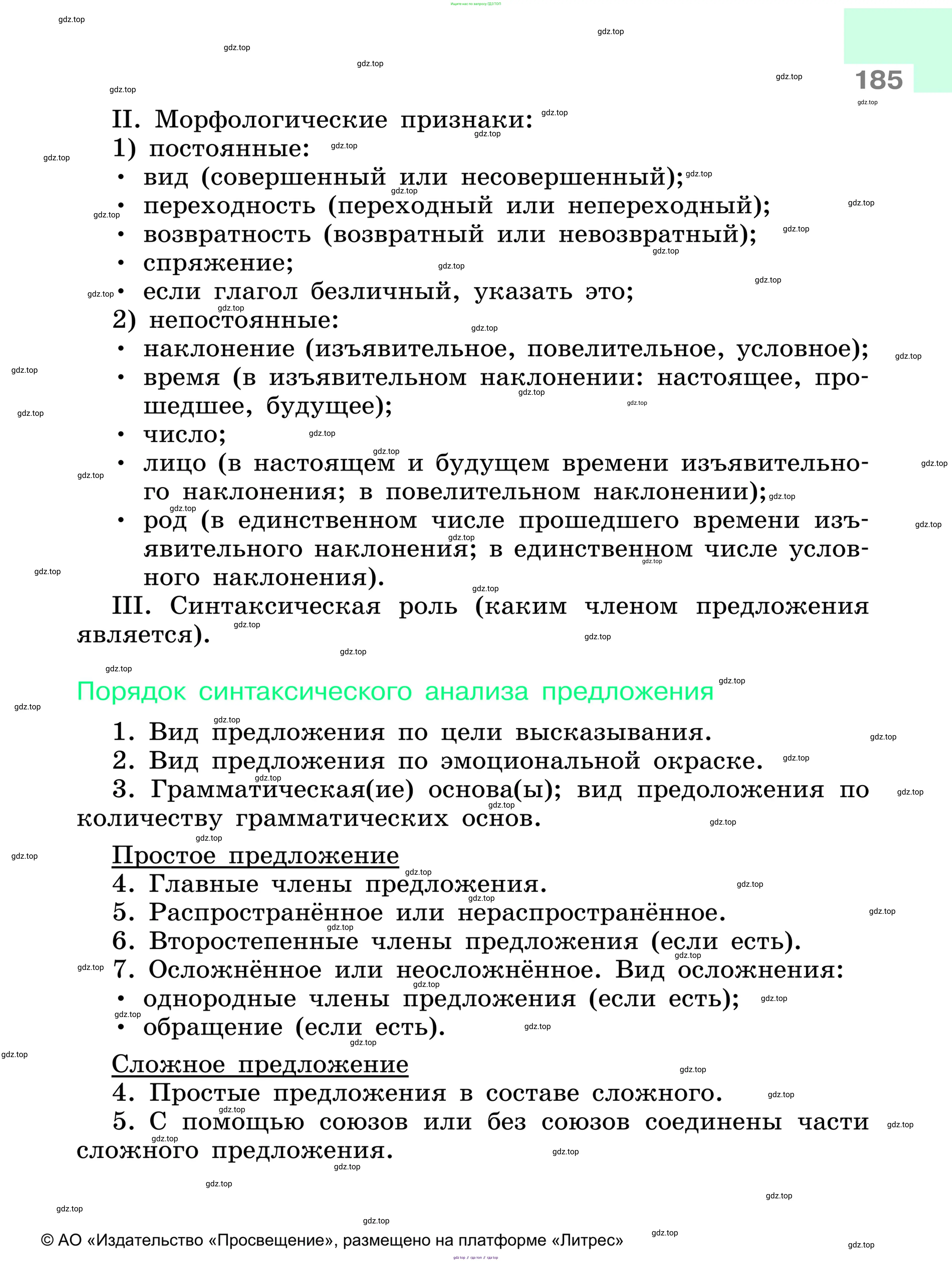 Русский язык, 6 класс Учебник, авторы: Баранов Михаил Трофимович, Ладыженская Таиса Алексеевна, Тростенцова Лидия Александровна, Ладыженская Наталия Вениаминовна, Дейкина Алевтина Дмитриевна, Антонова Любовь Геннадиевна, Григорян Лариса Трофимовна, Кулибаба Иван Иванович, издательство Просвещение, Москва, 2023, салатового цвета, Часть 1, страница 185