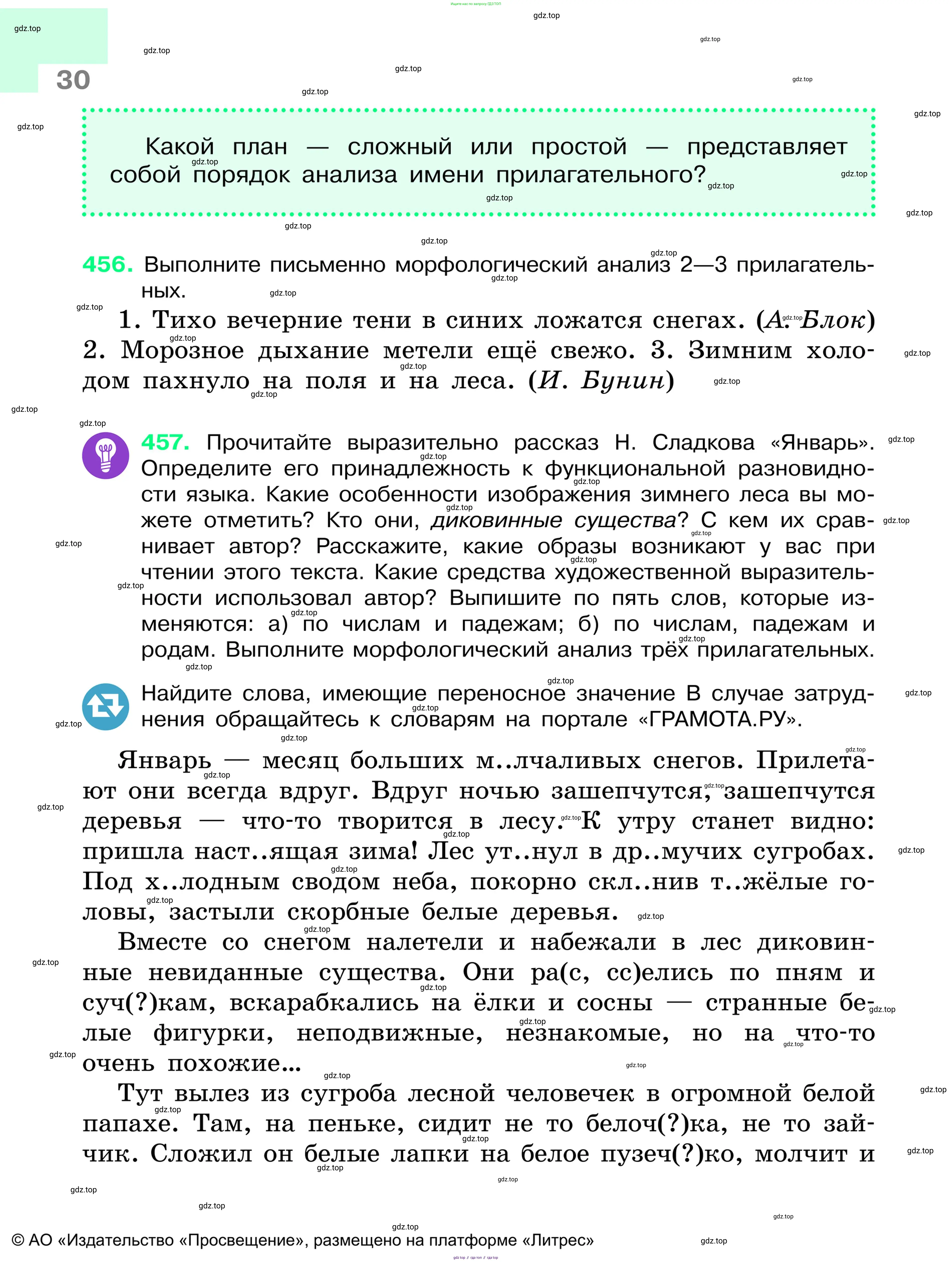 Русский язык, 6 класс Учебник, авторы: Баранов Михаил Трофимович, Ладыженская Таиса Алексеевна, Тростенцова Лидия Александровна, Ладыженская Наталия Вениаминовна, Дейкина Алевтина Дмитриевна, Антонова Любовь Геннадиевна, Григорян Лариса Трофимовна, Кулибаба Иван Иванович, издательство Просвещение, Москва, 2023, салатового цвета, Часть 1, страница 30