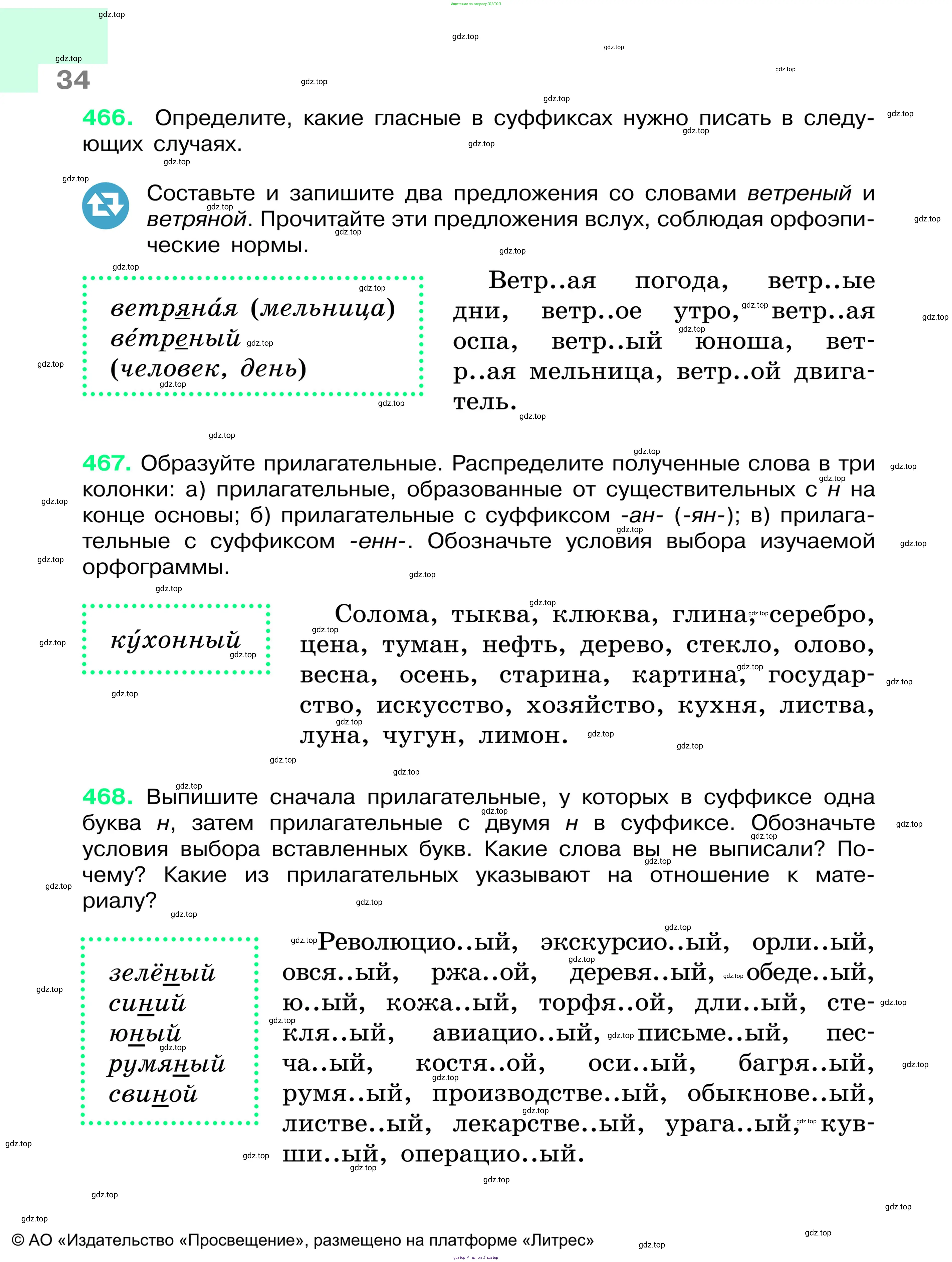 Русский язык, 6 класс Учебник, авторы: Баранов Михаил Трофимович, Ладыженская Таиса Алексеевна, Тростенцова Лидия Александровна, Ладыженская Наталия Вениаминовна, Дейкина Алевтина Дмитриевна, Антонова Любовь Геннадиевна, Григорян Лариса Трофимовна, Кулибаба Иван Иванович, издательство Просвещение, Москва, 2023, салатового цвета, Часть 1, страница 34