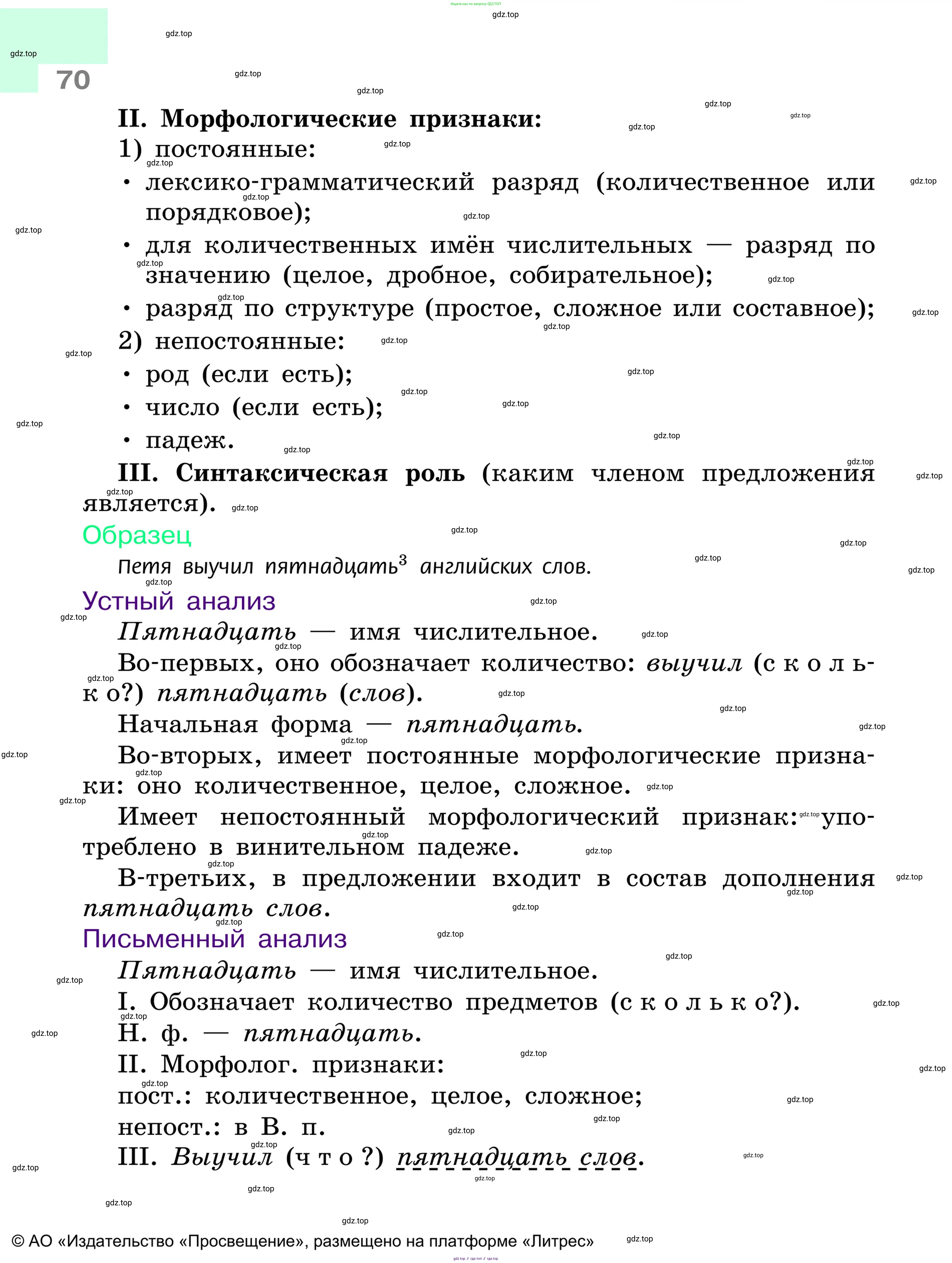 Русский язык, 6 класс Учебник, авторы: Баранов Михаил Трофимович, Ладыженская Таиса Алексеевна, Тростенцова Лидия Александровна, Ладыженская Наталия Вениаминовна, Дейкина Алевтина Дмитриевна, Антонова Любовь Геннадиевна, Григорян Лариса Трофимовна, Кулибаба Иван Иванович, издательство Просвещение, Москва, 2023, салатового цвета, Часть 1, страница 70
