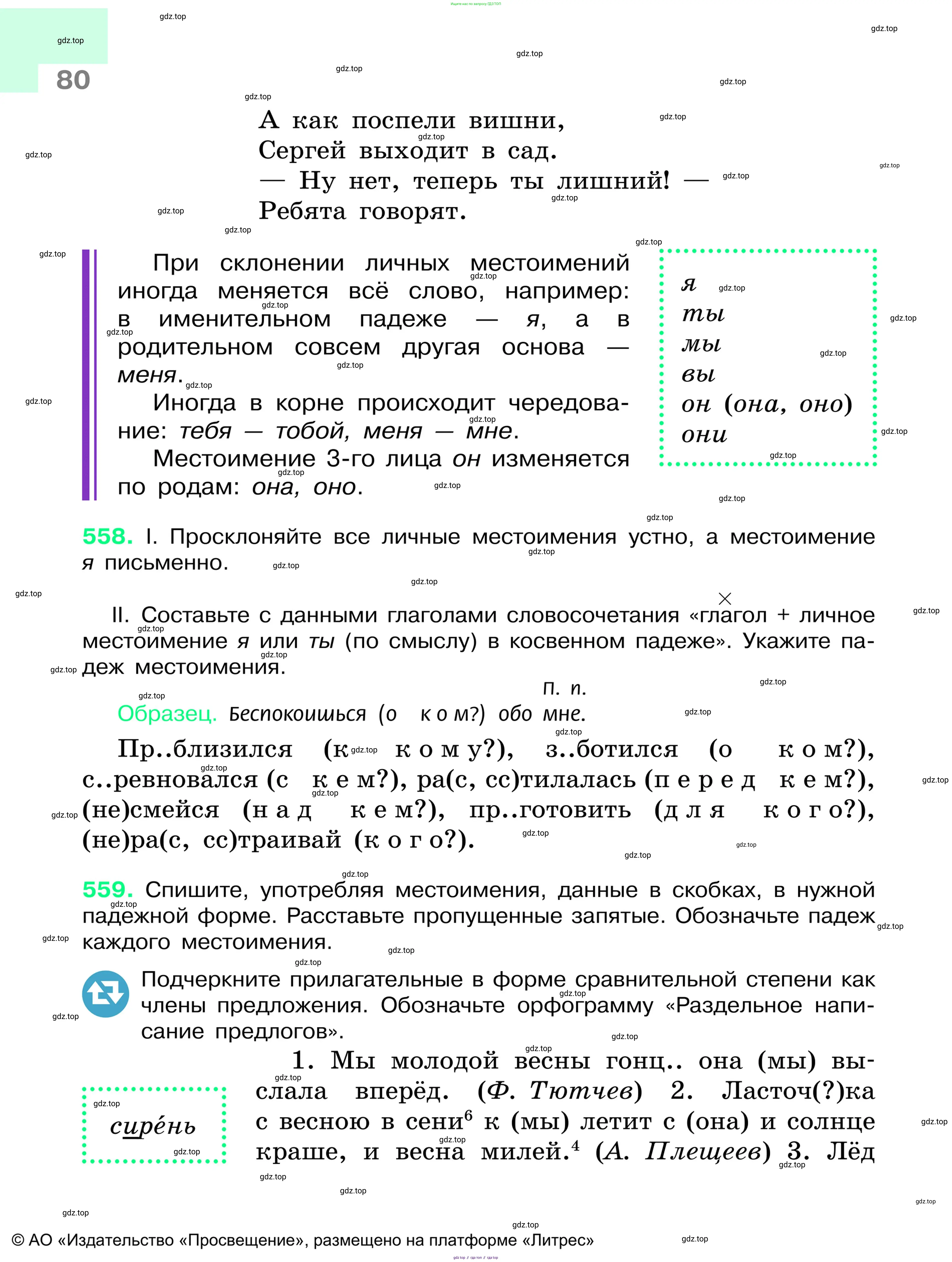 Русский язык, 6 класс Учебник, авторы: Баранов Михаил Трофимович, Ладыженская Таиса Алексеевна, Тростенцова Лидия Александровна, Ладыженская Наталия Вениаминовна, Дейкина Алевтина Дмитриевна, Антонова Любовь Геннадиевна, Григорян Лариса Трофимовна, Кулибаба Иван Иванович, издательство Просвещение, Москва, 2023, салатового цвета, Часть 1, страница 80