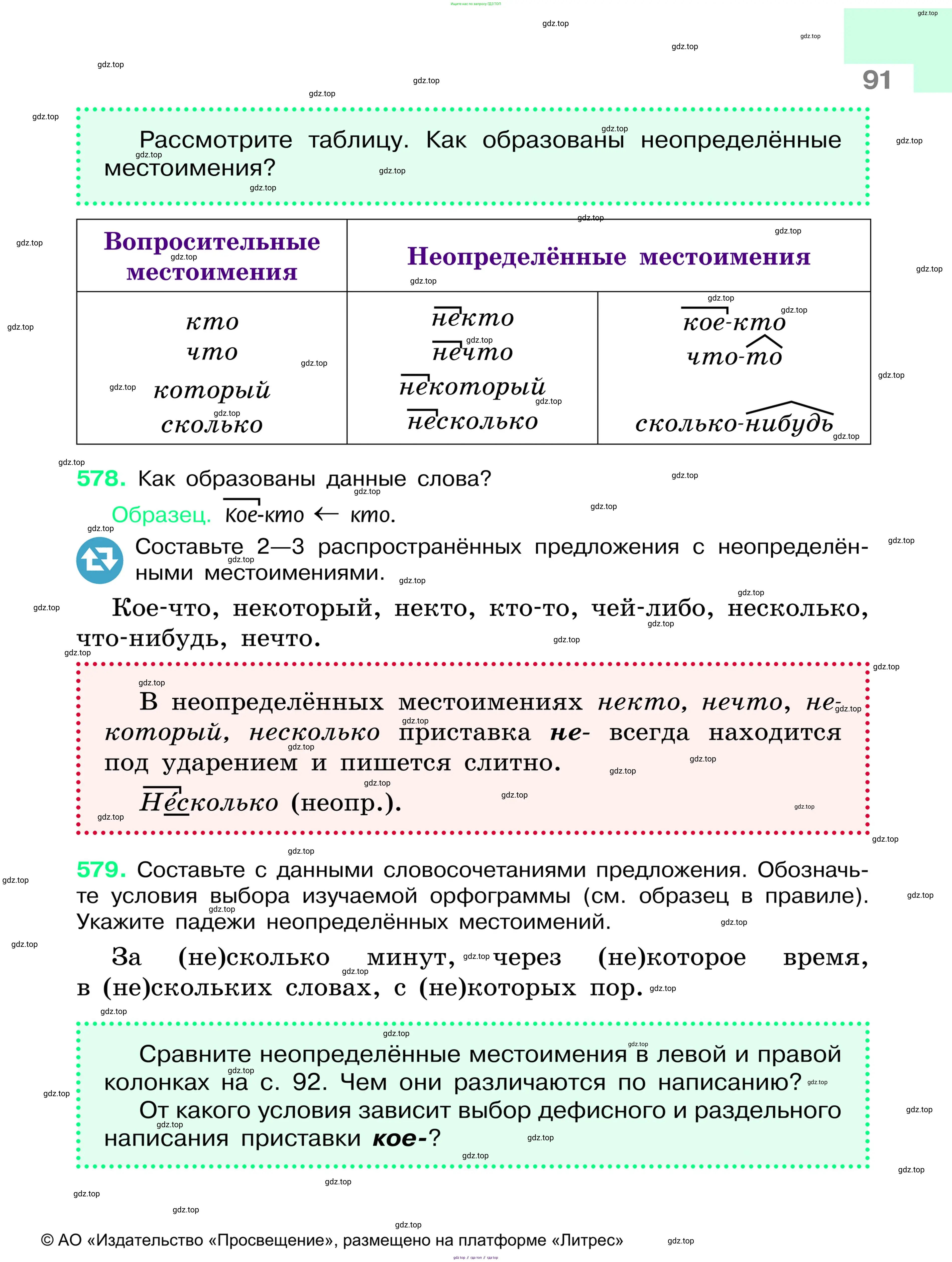 Русский язык, 6 класс Учебник, авторы: Баранов Михаил Трофимович, Ладыженская Таиса Алексеевна, Тростенцова Лидия Александровна, Ладыженская Наталия Вениаминовна, Дейкина Алевтина Дмитриевна, Антонова Любовь Геннадиевна, Григорян Лариса Трофимовна, Кулибаба Иван Иванович, издательство Просвещение, Москва, 2023, салатового цвета, Часть 1, страница 91