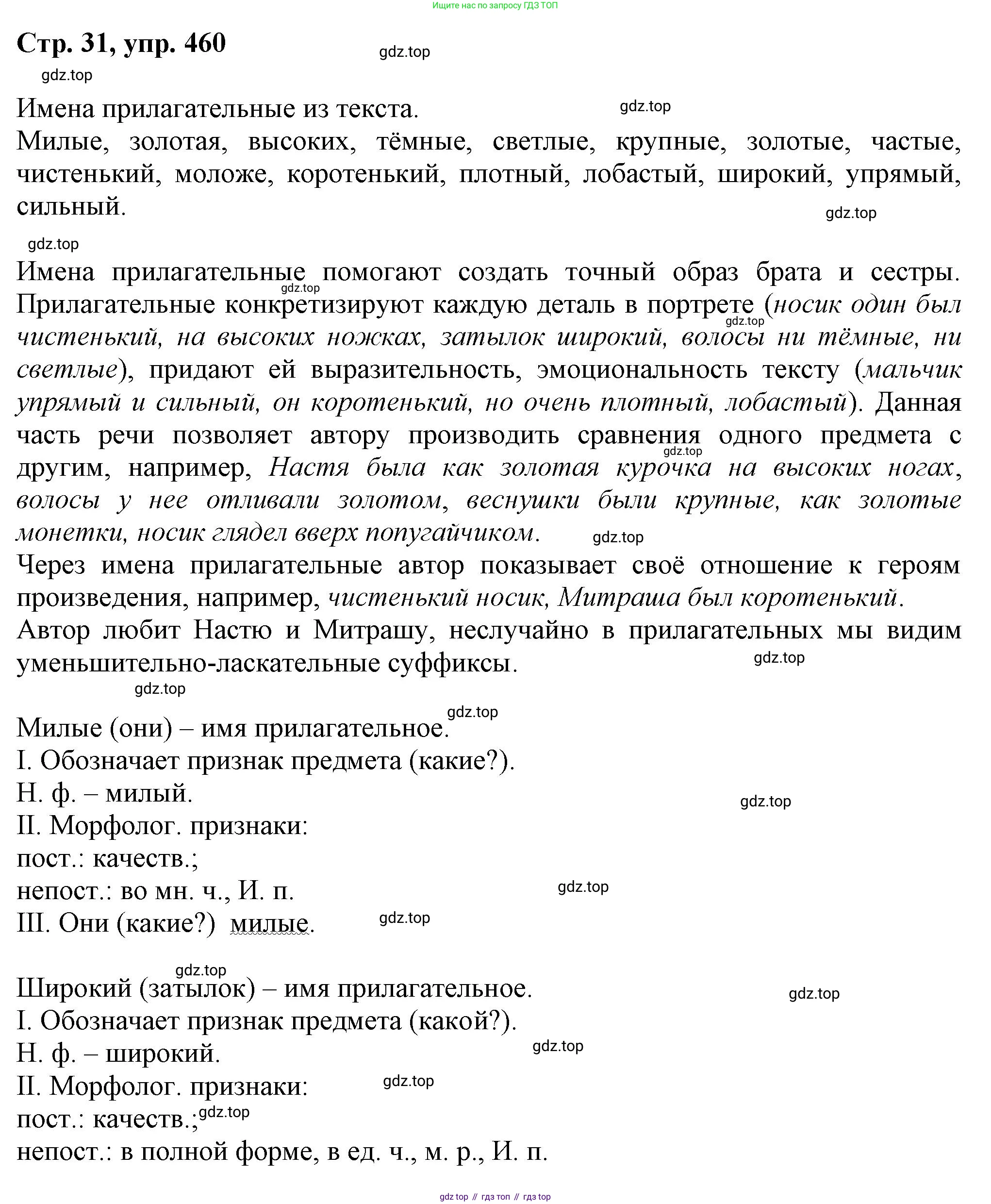 ГДЗ Русский язык, 6 класс Учебник, авторы: Баранов Михаил Трофимович, Ладыженская Таиса Алексеевна, Тростенцова Лидия Александровна, Ладыженская Наталия Вениаминовна, Дейкина Алевтина Дмитриевна, Антонова Любовь Геннадиевна, Григорян Лариса Трофимовна, Кулибаба Иван Иванович, издательство Просвещение, Москва, 2023, салатового цвета, Часть 2, страница 31, номер 460, Решение 1