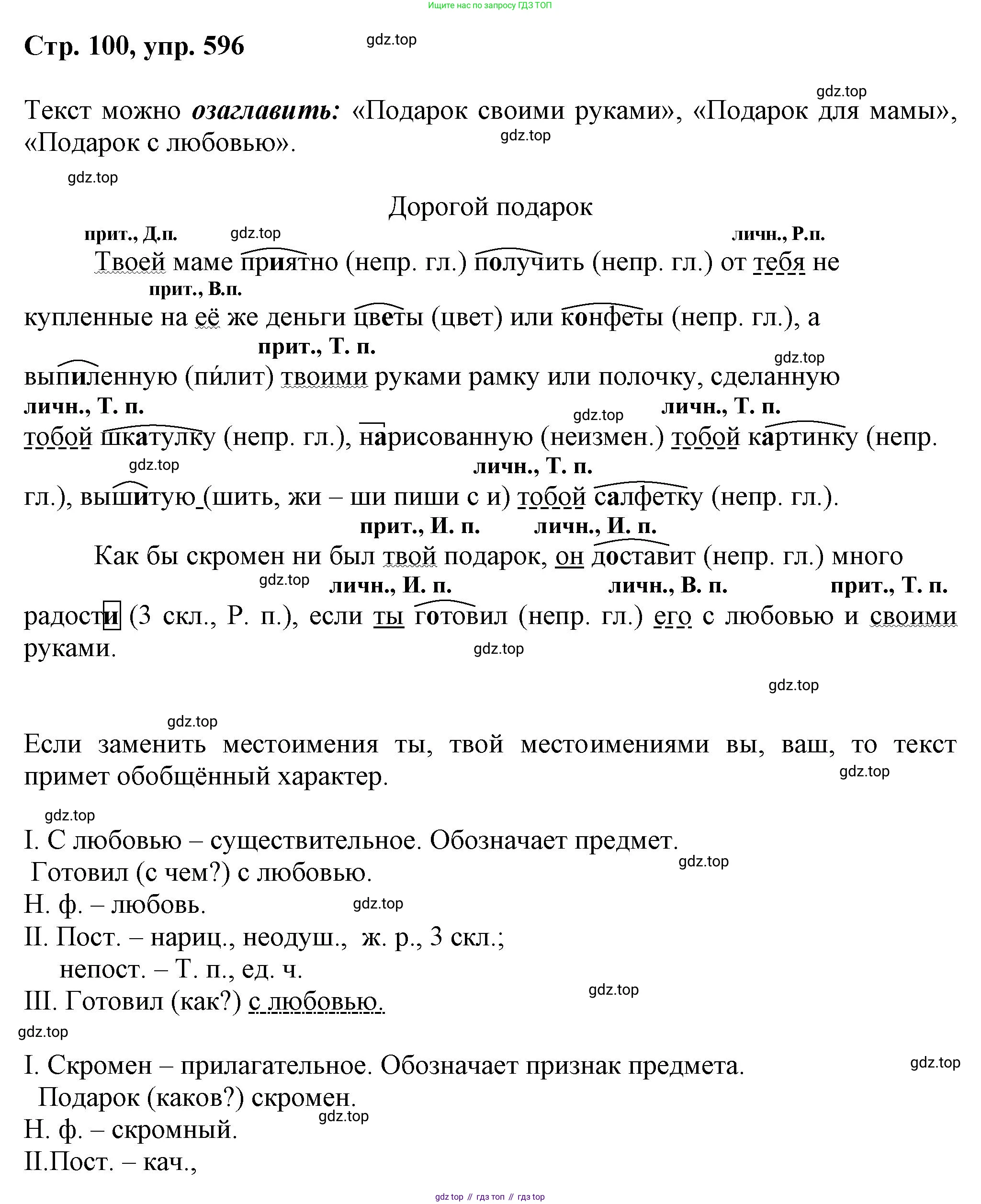 ГДЗ Русский язык, 6 класс Учебник, авторы: Баранов Михаил Трофимович, Ладыженская Таиса Алексеевна, Тростенцова Лидия Александровна, Ладыженская Наталия Вениаминовна, Дейкина Алевтина Дмитриевна, Антонова Любовь Геннадиевна, Григорян Лариса Трофимовна, Кулибаба Иван Иванович, издательство Просвещение, Москва, 2023, салатового цвета, Часть 2, страница 100, номер 596, Решение 1