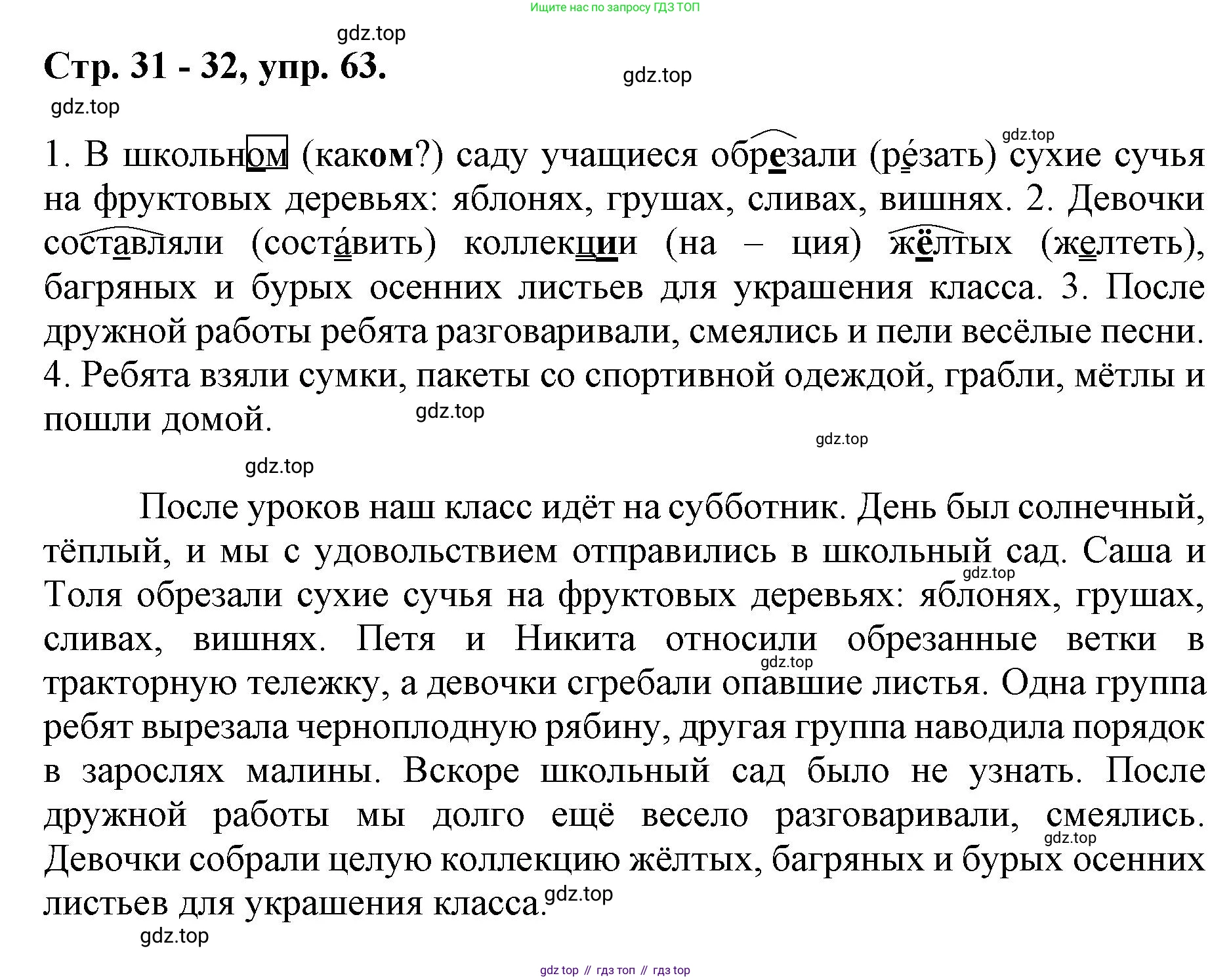 ГДЗ Русский язык, 6 класс Учебник, авторы: Баранов Михаил Трофимович, Ладыженская Таиса Алексеевна, Тростенцова Лидия Александровна, Ладыженская Наталия Вениаминовна, Дейкина Алевтина Дмитриевна, Антонова Любовь Геннадиевна, Григорян Лариса Трофимовна, Кулибаба Иван Иванович, издательство Просвещение, Москва, 2023, салатового цвета, Часть 1, страница 31, номер 63, Решение 1