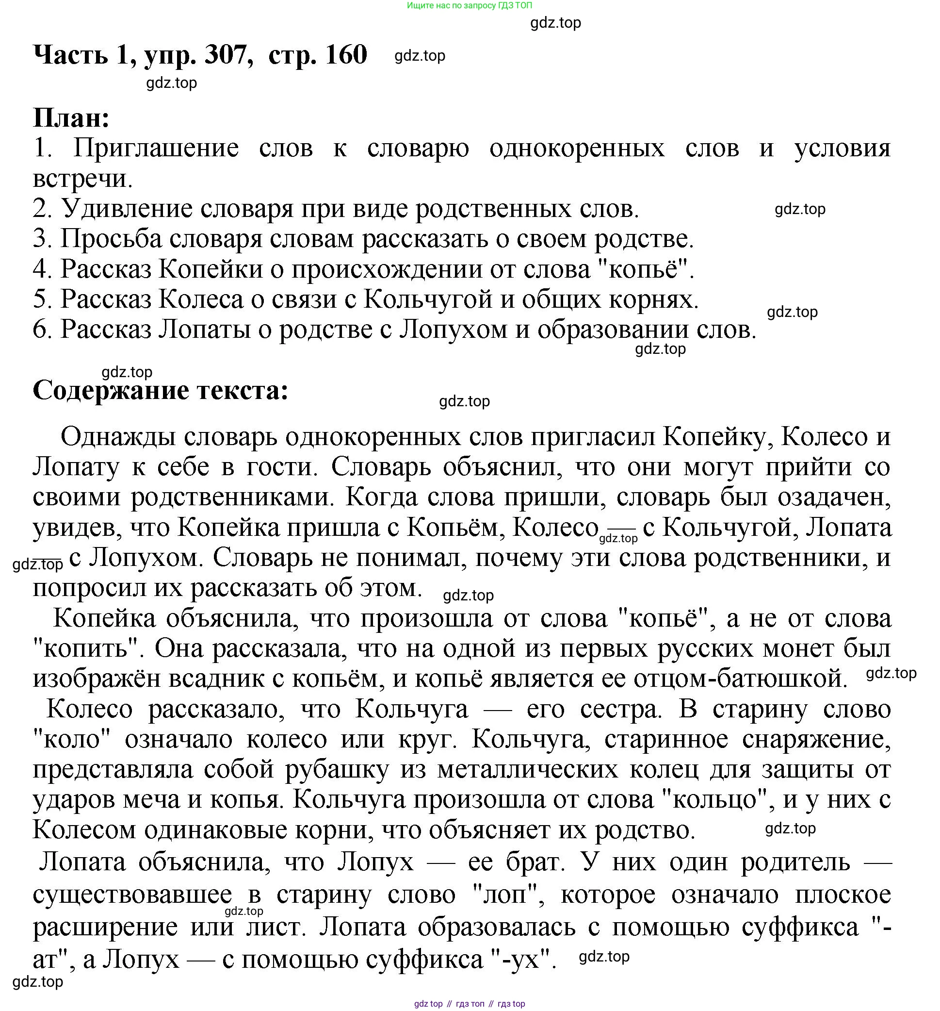 ГДЗ Русский язык, 6 класс Учебник, авторы: Баранов Михаил Трофимович, Ладыженская Таиса Алексеевна, Тростенцова Лидия Александровна, Ладыженская Наталия Вениаминовна, Дейкина Алевтина Дмитриевна, Антонова Любовь Геннадиевна, Григорян Лариса Трофимовна, Кулибаба Иван Иванович, издательство Просвещение, Москва, 2023, салатового цвета, Часть 1, страница 160, номер 307, Решение 2