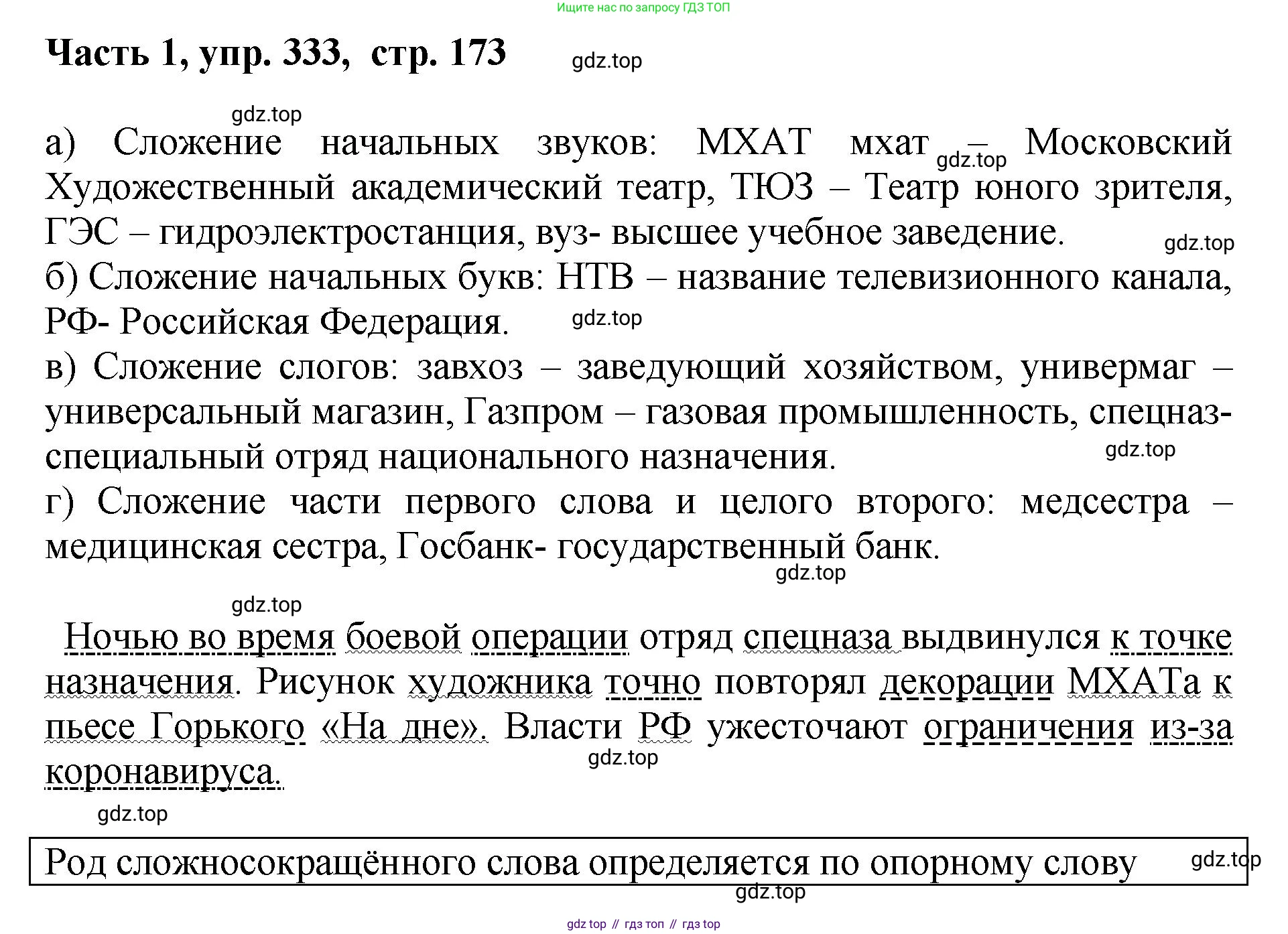 ГДЗ Русский язык, 6 класс Учебник, авторы: Баранов Михаил Трофимович, Ладыженская Таиса Алексеевна, Тростенцова Лидия Александровна, Ладыженская Наталия Вениаминовна, Дейкина Алевтина Дмитриевна, Антонова Любовь Геннадиевна, Григорян Лариса Трофимовна, Кулибаба Иван Иванович, издательство Просвещение, Москва, 2023, салатового цвета, Часть 1, страница 173, номер 333, Решение 2