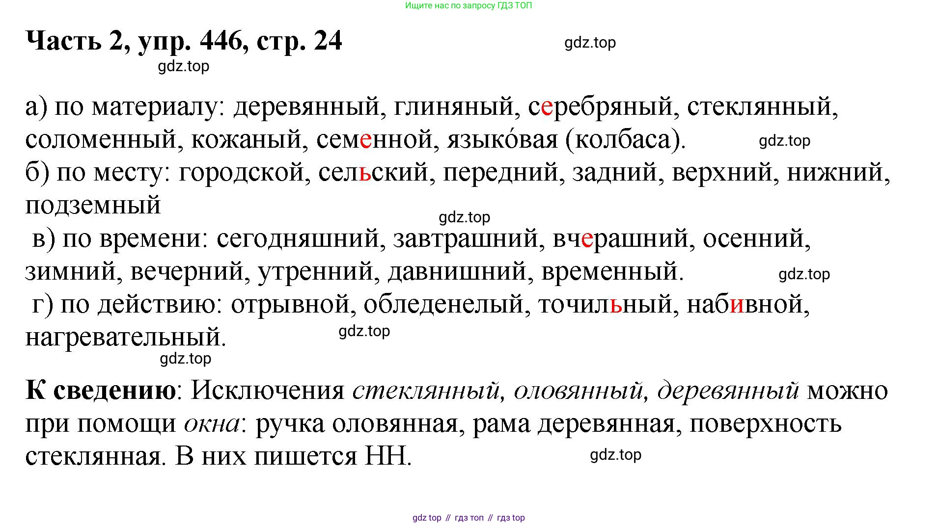 ГДЗ Русский язык, 6 класс Учебник, авторы: Баранов Михаил Трофимович, Ладыженская Таиса Алексеевна, Тростенцова Лидия Александровна, Ладыженская Наталия Вениаминовна, Дейкина Алевтина Дмитриевна, Антонова Любовь Геннадиевна, Григорян Лариса Трофимовна, Кулибаба Иван Иванович, издательство Просвещение, Москва, 2023, салатового цвета, Часть 2, страница 24, номер 446, Решение 2