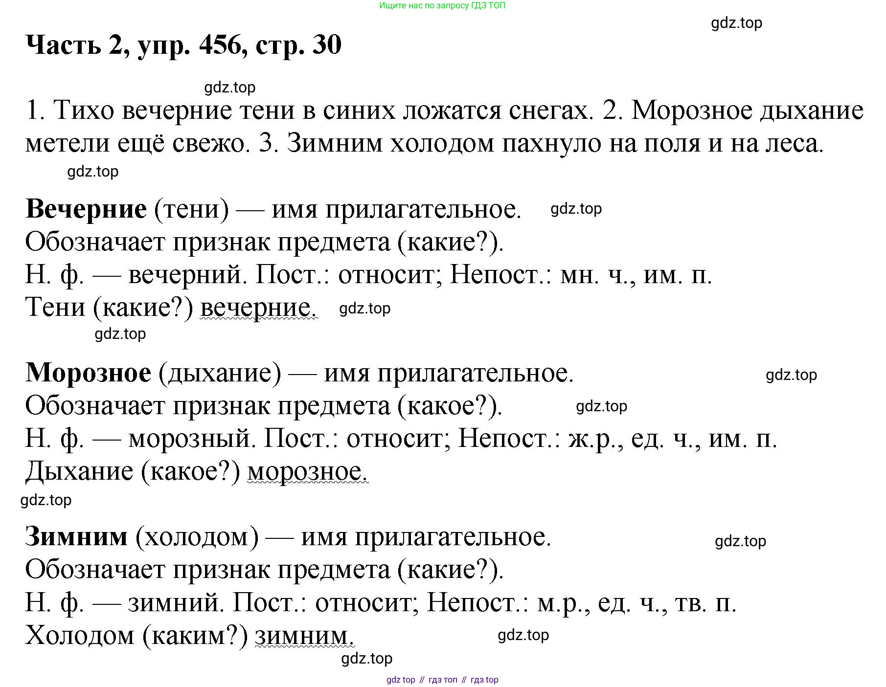 ГДЗ Русский язык, 6 класс Учебник, авторы: Баранов Михаил Трофимович, Ладыженская Таиса Алексеевна, Тростенцова Лидия Александровна, Ладыженская Наталия Вениаминовна, Дейкина Алевтина Дмитриевна, Антонова Любовь Геннадиевна, Григорян Лариса Трофимовна, Кулибаба Иван Иванович, издательство Просвещение, Москва, 2023, салатового цвета, Часть 2, страница 30, номер 456, Решение 2