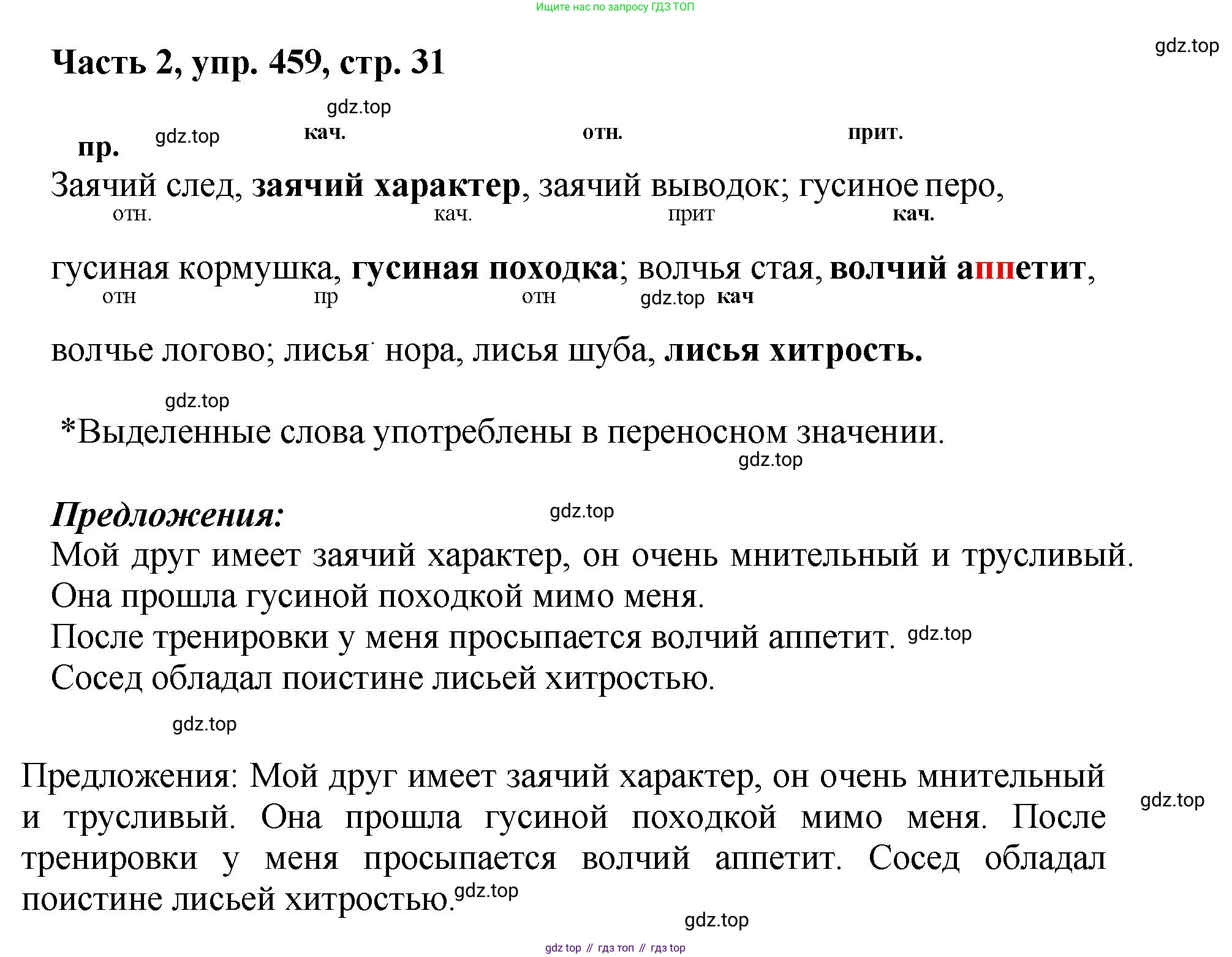 ГДЗ Русский язык, 6 класс Учебник, авторы: Баранов Михаил Трофимович, Ладыженская Таиса Алексеевна, Тростенцова Лидия Александровна, Ладыженская Наталия Вениаминовна, Дейкина Алевтина Дмитриевна, Антонова Любовь Геннадиевна, Григорян Лариса Трофимовна, Кулибаба Иван Иванович, издательство Просвещение, Москва, 2023, салатового цвета, Часть 2, страница 31, номер 459, Решение 2