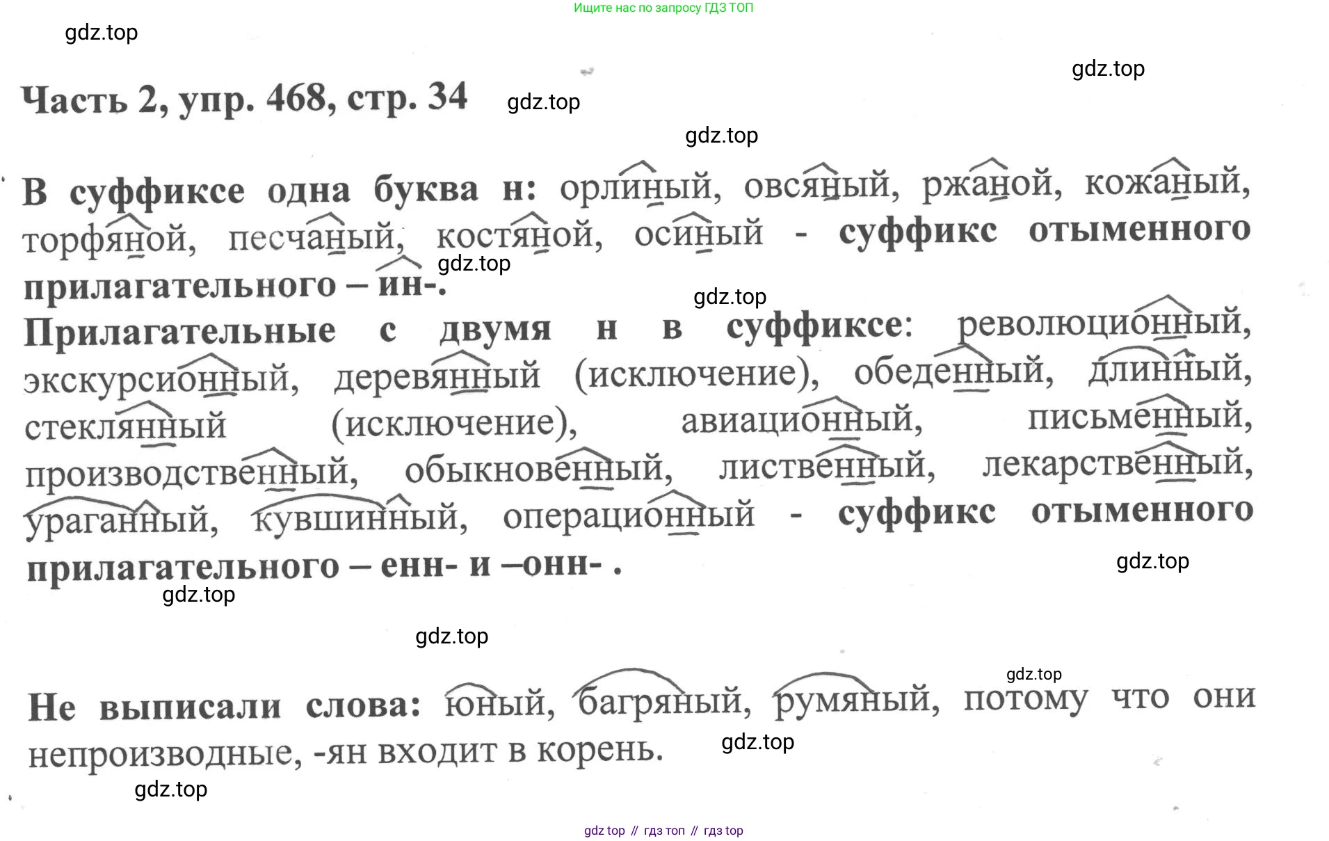 ГДЗ Русский язык, 6 класс Учебник, авторы: Баранов Михаил Трофимович, Ладыженская Таиса Алексеевна, Тростенцова Лидия Александровна, Ладыженская Наталия Вениаминовна, Дейкина Алевтина Дмитриевна, Антонова Любовь Геннадиевна, Григорян Лариса Трофимовна, Кулибаба Иван Иванович, издательство Просвещение, Москва, 2023, салатового цвета, Часть 2, страница 34, номер 468, Решение 2