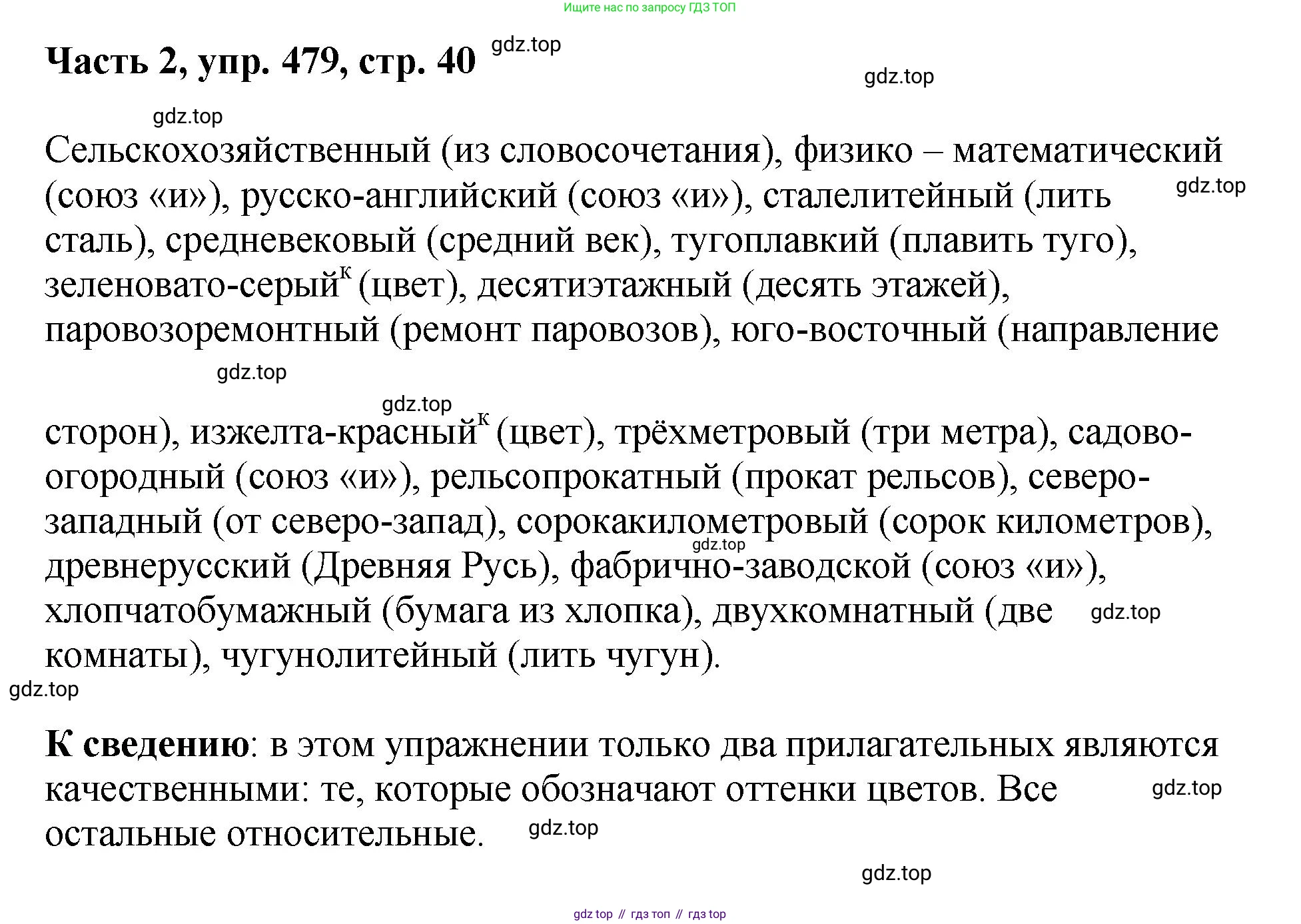 ГДЗ Русский язык, 6 класс Учебник, авторы: Баранов Михаил Трофимович, Ладыженская Таиса Алексеевна, Тростенцова Лидия Александровна, Ладыженская Наталия Вениаминовна, Дейкина Алевтина Дмитриевна, Антонова Любовь Геннадиевна, Григорян Лариса Трофимовна, Кулибаба Иван Иванович, издательство Просвещение, Москва, 2023, салатового цвета, Часть 2, страница 40, номер 479, Решение 2