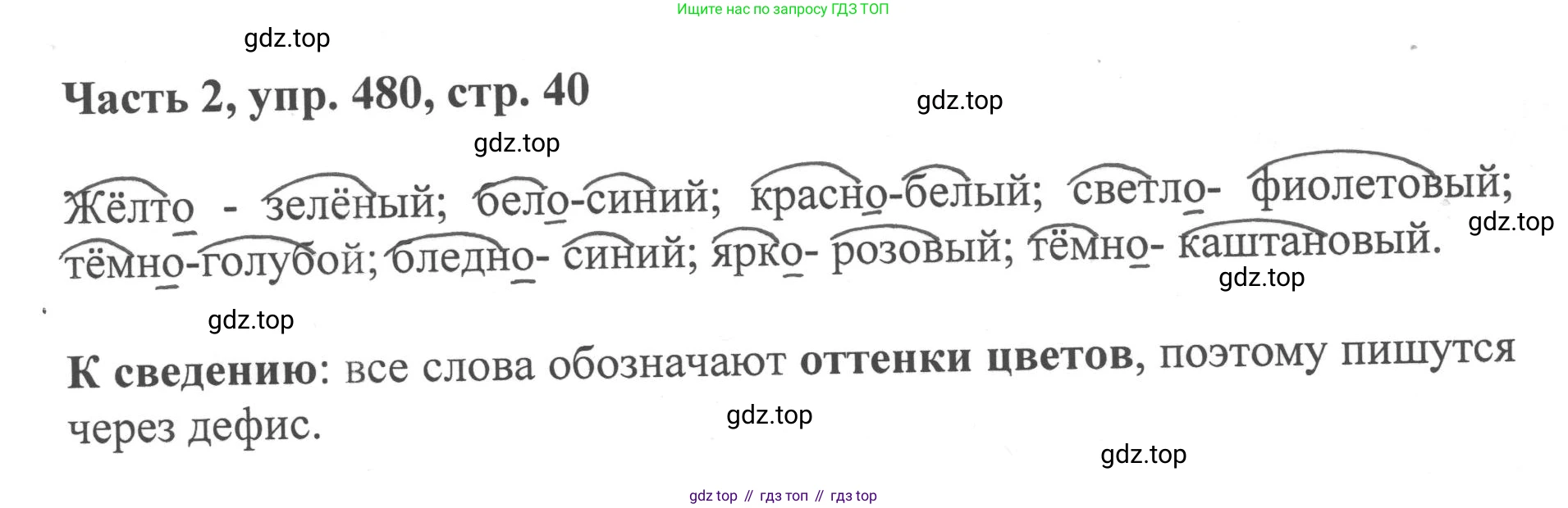 ГДЗ Русский язык, 6 класс Учебник, авторы: Баранов Михаил Трофимович, Ладыженская Таиса Алексеевна, Тростенцова Лидия Александровна, Ладыженская Наталия Вениаминовна, Дейкина Алевтина Дмитриевна, Антонова Любовь Геннадиевна, Григорян Лариса Трофимовна, Кулибаба Иван Иванович, издательство Просвещение, Москва, 2023, салатового цвета, Часть 2, страница 40, номер 480, Решение 2