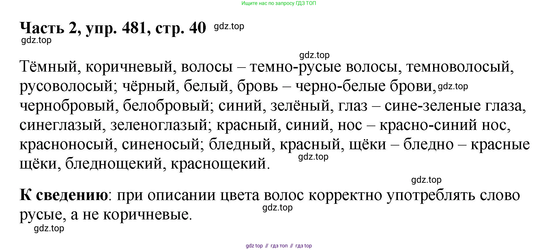 ГДЗ Русский язык, 6 класс Учебник, авторы: Баранов Михаил Трофимович, Ладыженская Таиса Алексеевна, Тростенцова Лидия Александровна, Ладыженская Наталия Вениаминовна, Дейкина Алевтина Дмитриевна, Антонова Любовь Геннадиевна, Григорян Лариса Трофимовна, Кулибаба Иван Иванович, издательство Просвещение, Москва, 2023, салатового цвета, Часть 2, страница 40, номер 481, Решение 2