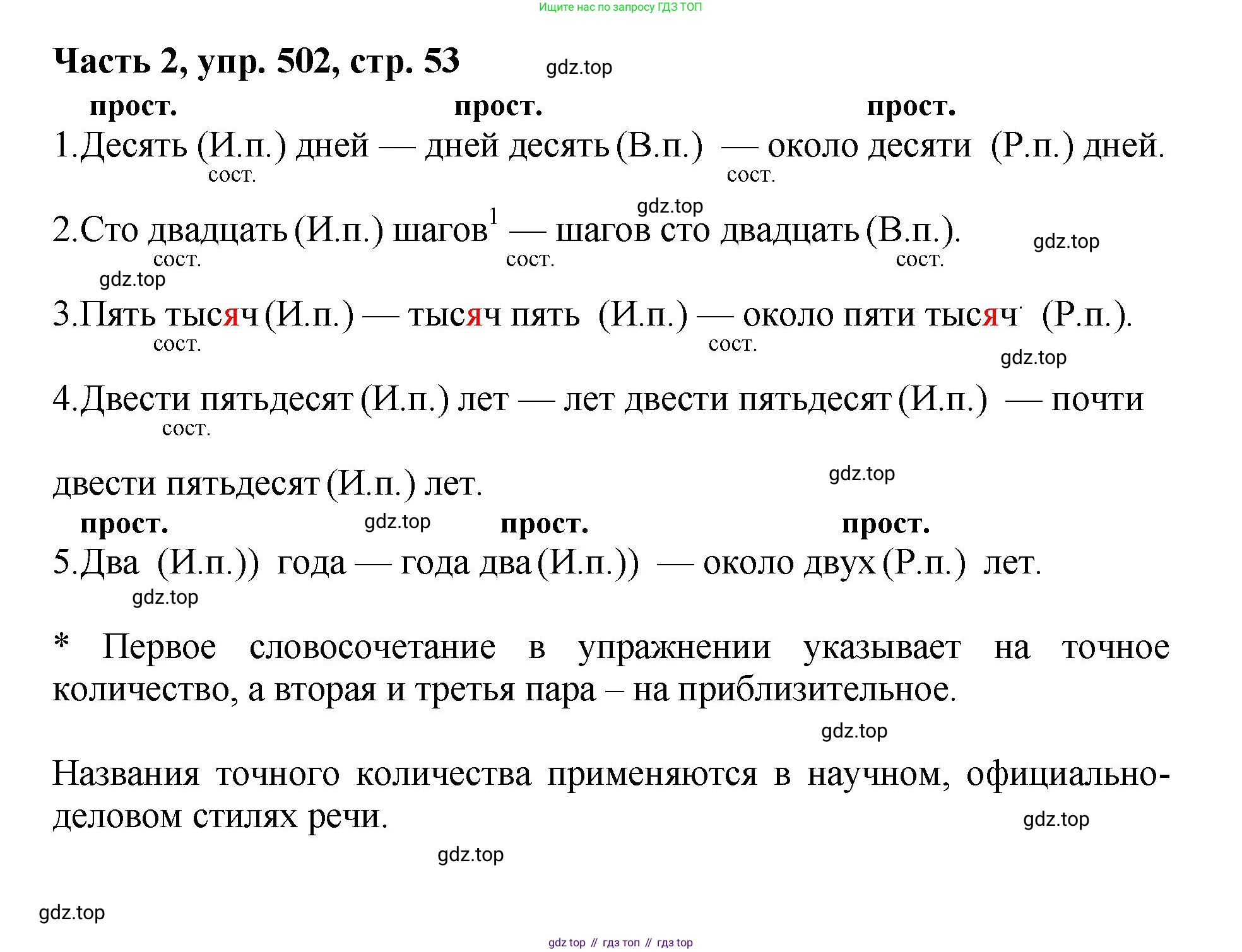 ГДЗ Русский язык, 6 класс Учебник, авторы: Баранов Михаил Трофимович, Ладыженская Таиса Алексеевна, Тростенцова Лидия Александровна, Ладыженская Наталия Вениаминовна, Дейкина Алевтина Дмитриевна, Антонова Любовь Геннадиевна, Григорян Лариса Трофимовна, Кулибаба Иван Иванович, издательство Просвещение, Москва, 2023, салатового цвета, Часть 2, страница 53, номер 502, Решение 2